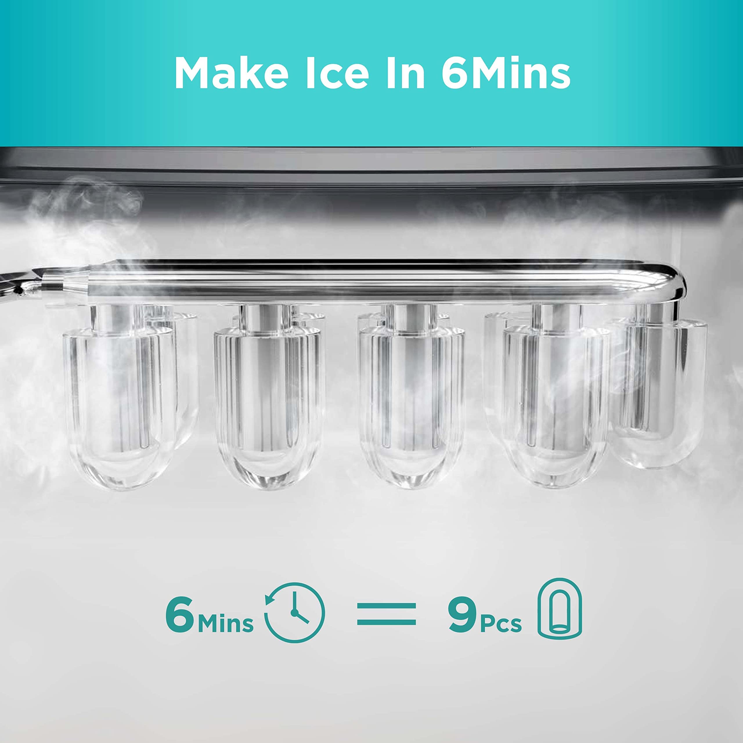 Silonn Ice Makers Countertop, 9 Cubes Ready In 6 Mins, Self-Cleaning Ice Machine With Ice Scoop And Basket, 26lbs In 24hrs, 2 Sizes Of Bullet Ice For Home Kitchen Office Bar Party, Green on Fridge.com - View 3