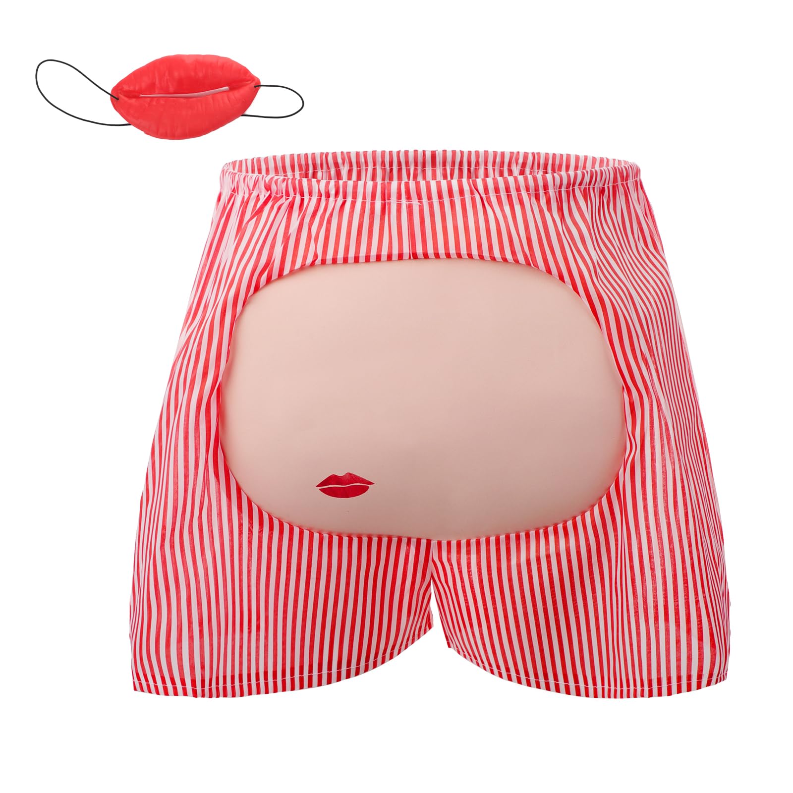 JIAHG Novelty Fake Bum Shorts and Red Lips Gag Prop Set Funny Wedding Prank Kit for Groomsmen Stag Do Hen Do Party Bachelor Fancy Dress Costume Accessories Gift