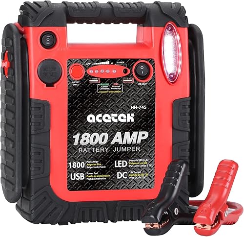 Arrancador de coche de 1800 amperios, fuente de alimentación de emergencia de 20000 mAh (hasta 6 L de gas o motor diesel de 6 L), batería de plomo