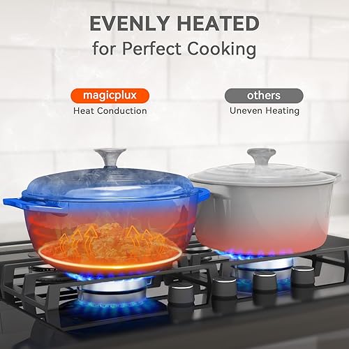 Miniatura 4 de Olla de horno holandés con tapa, horno holandés de hierro fundido esmaltado, 6 cuartos de galón, olla de hierro fundido para cocinar, azul