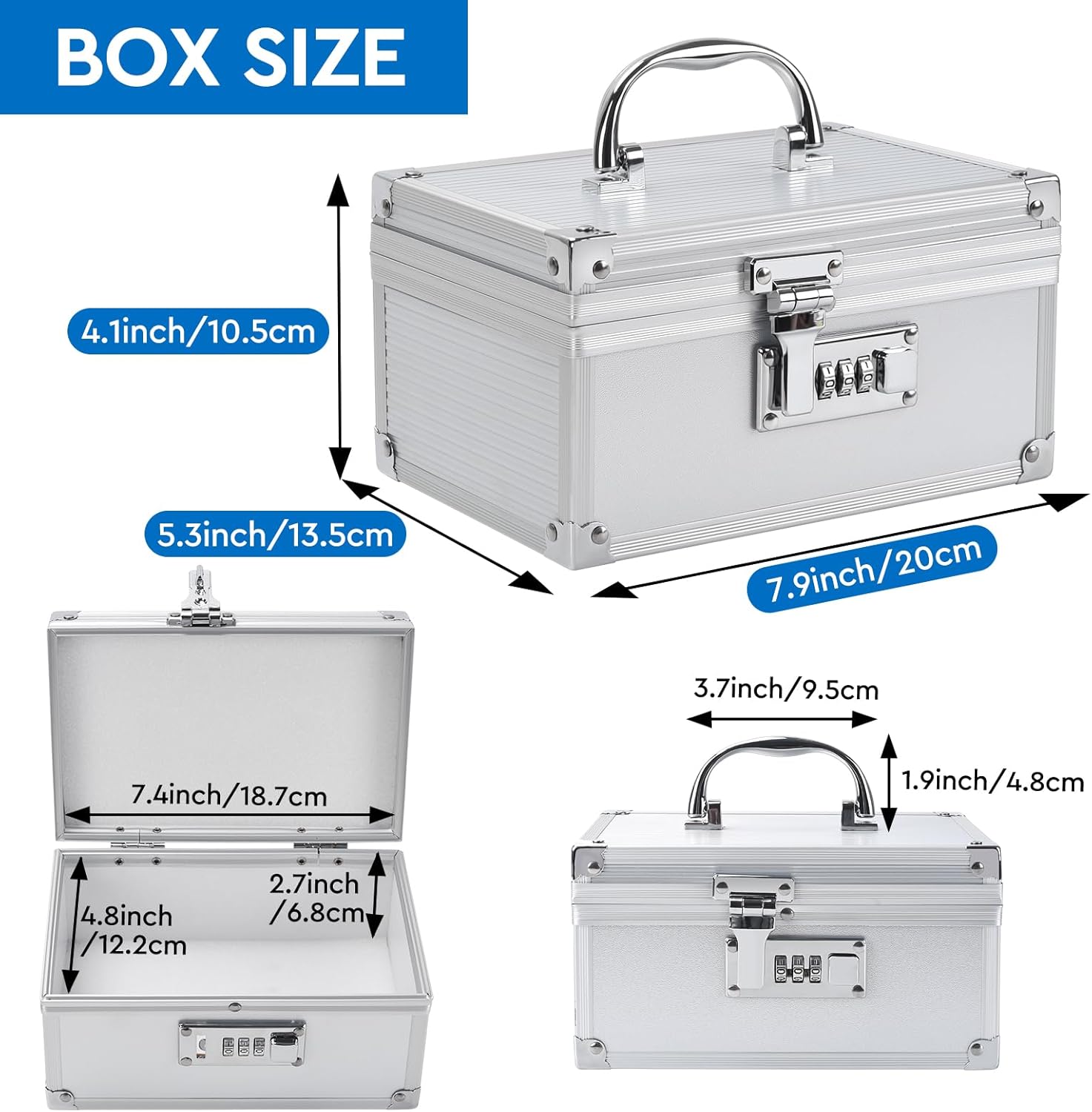 Gosstek Travel Storage Safe Locking Box With 6 PCS Accessories, Durable Medicine Protect Case with Combination Lock for Home and Travel，Childproof Pill Box Organizer for Valuables, Silver