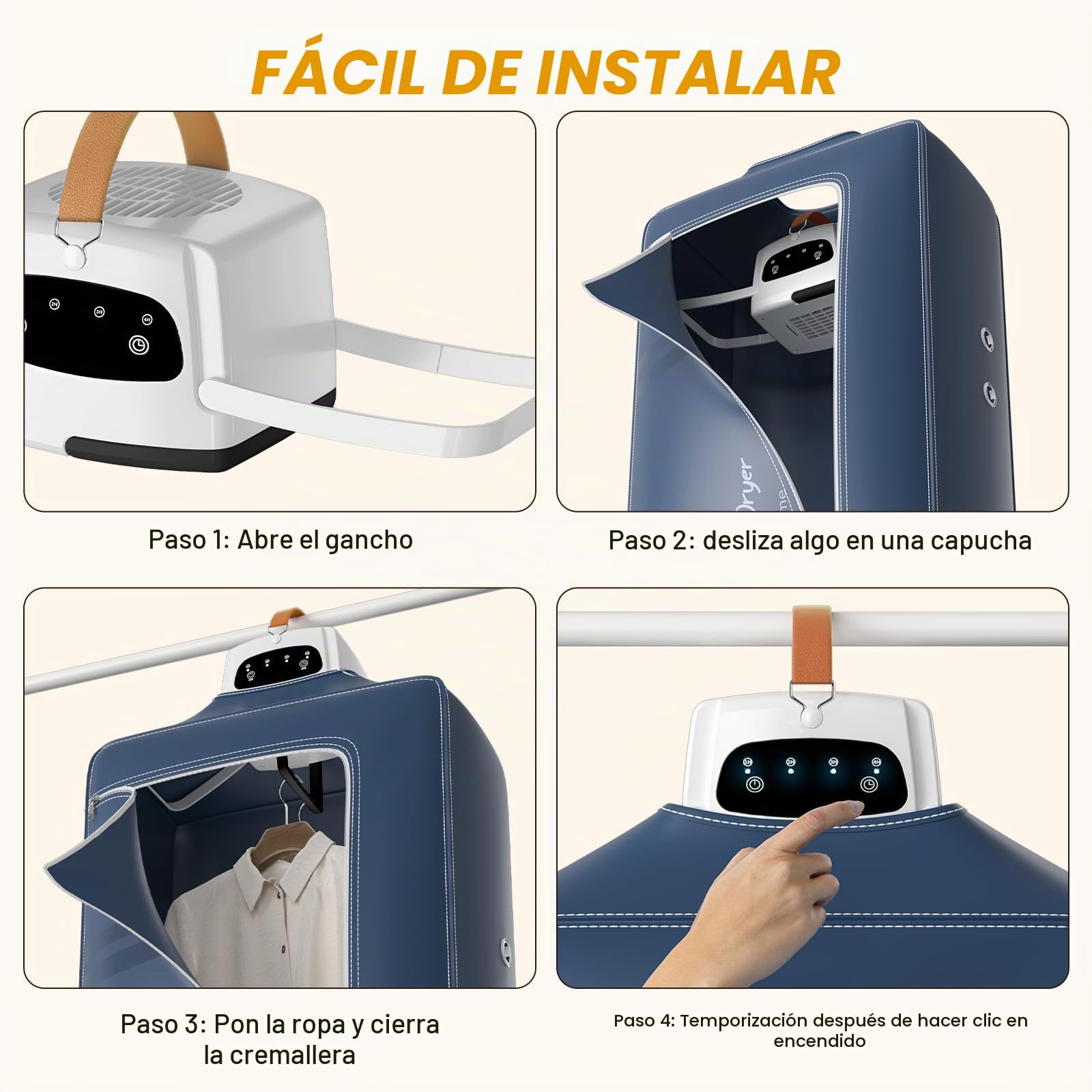 Roadtime Secadora de ropa portátil, 800 W, minisecadora eléctrica con bolsa de lavandería, temporizador de 4H, secadora con calefacción para el hogar, lavandería, viajes, enchufe de la UE (azul)