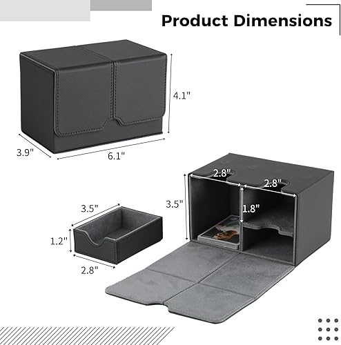 Miniatura 5 de Caja de cartas con bandeja de dados para tarjetas MTG TCG CCG, más de 200 tarjetas magnéticas, contenedor grande para tarjetas intercambiables,