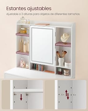 VASAGLE Dressing Table with LED Lights, Strip, Mirror, 2 Drawers