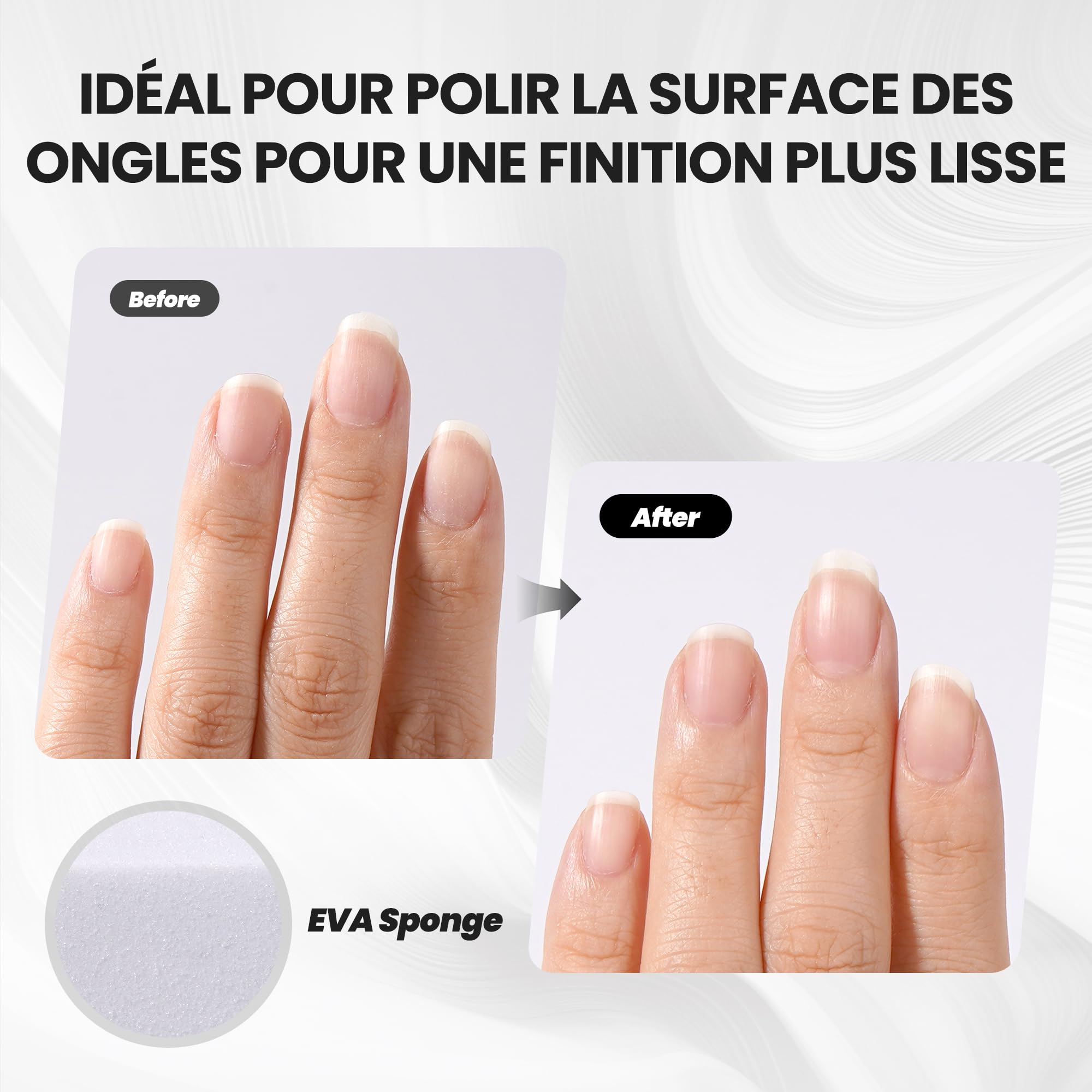 Lot de 10 Bloc Polissoir Ongles, Lime de Polissoir a Ongle Professionnelle pour Poncer Les Ongles en Acrylique ou Gel Naturel, 4 Faces Lavable pour Manucure - Blanc