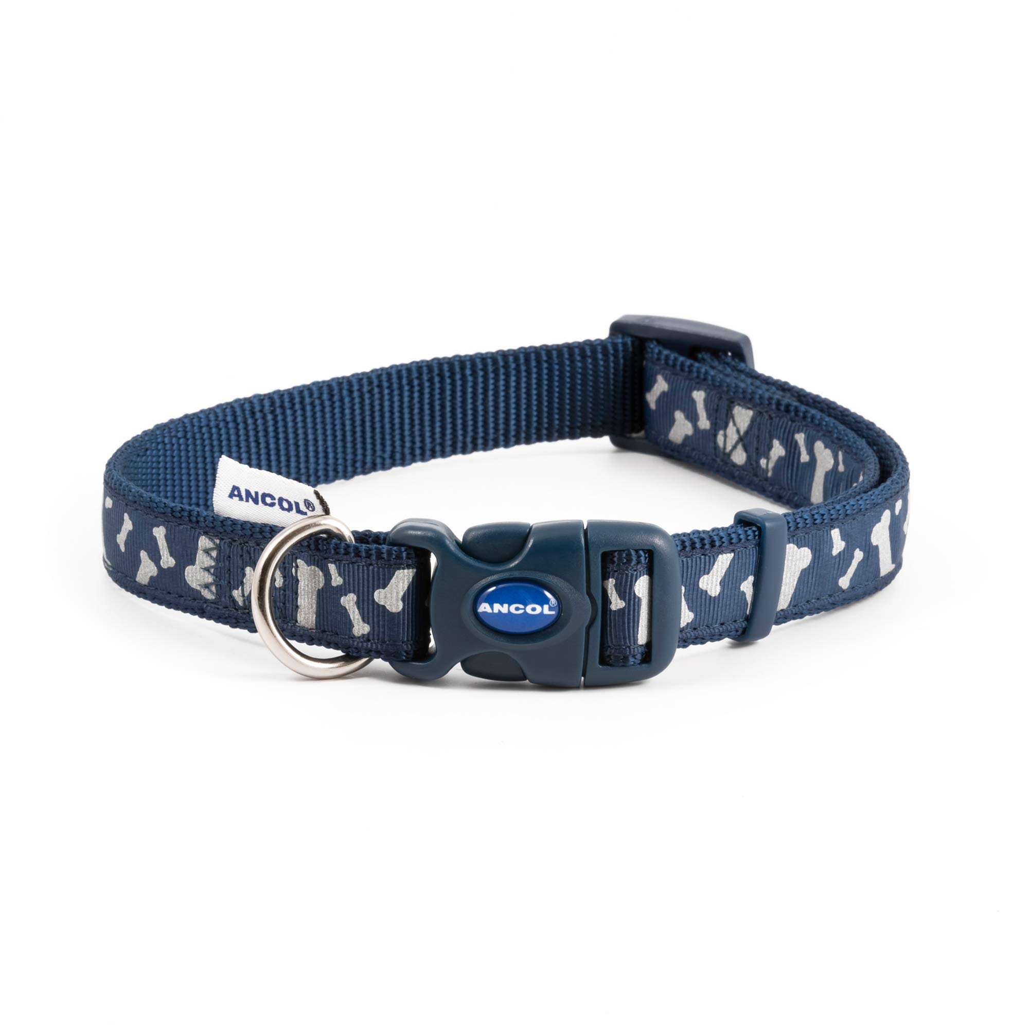 Ancol Reflective Bones Adjustable Dog Collar - Blue - 30cm-50cm