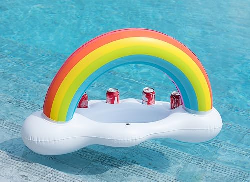 Miniatura 5 de Jasonwell Soporte inflable para bebidas de nube arcoíris flotante ensalada de frutas bar flotador accesorios de fiesta verano playa ocio botella