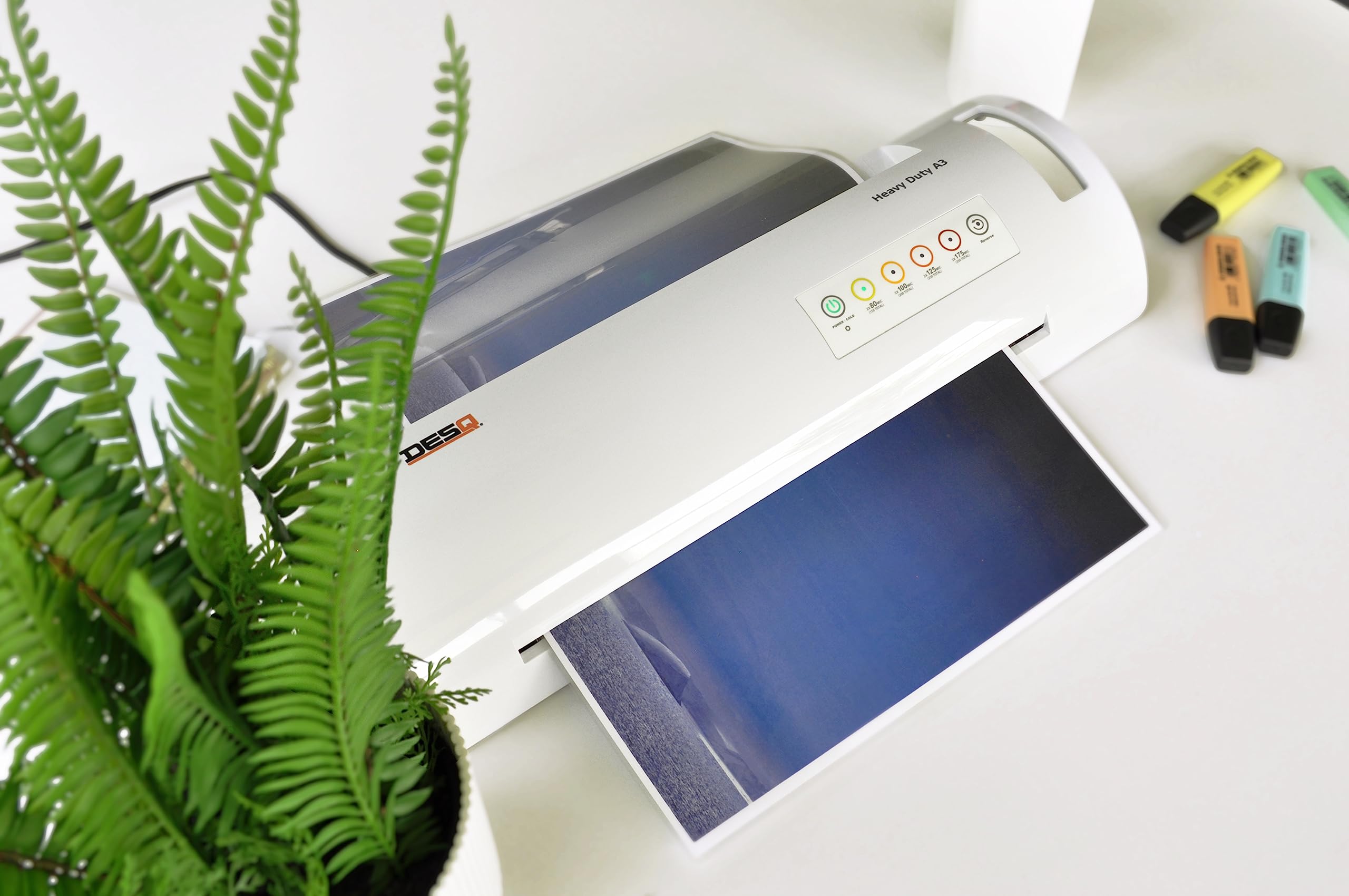 DESQ Plastificatrice A3 Heavy Duty – 4 rotoli 175 micron, 5 sec. Tempo di preriscaldamento, ultrasonico, dispositivo professionale