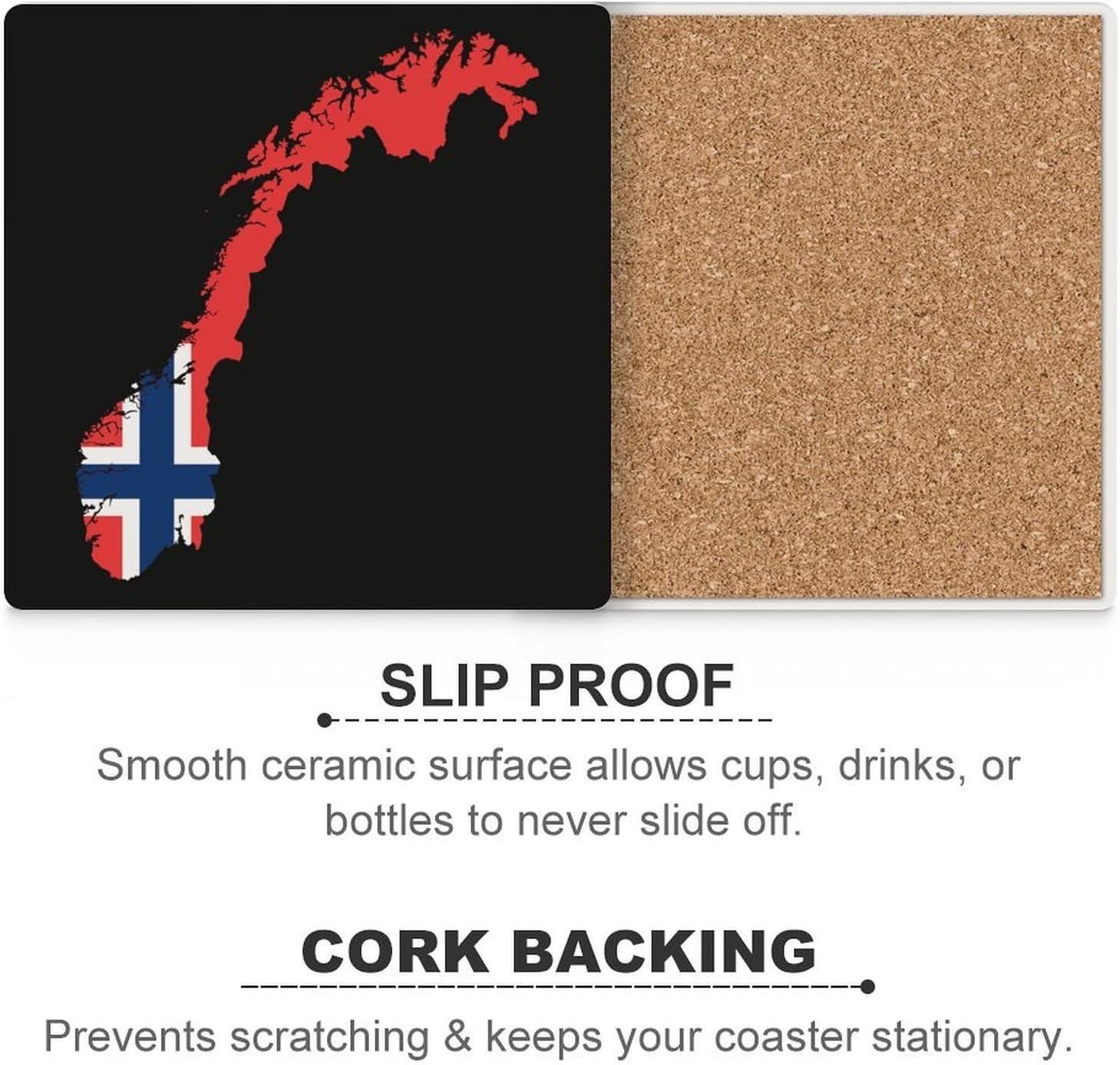 Norway Map Flag Funny Ceramic Coasters for Drink Absorbent Cup Holders Tabletop Protection