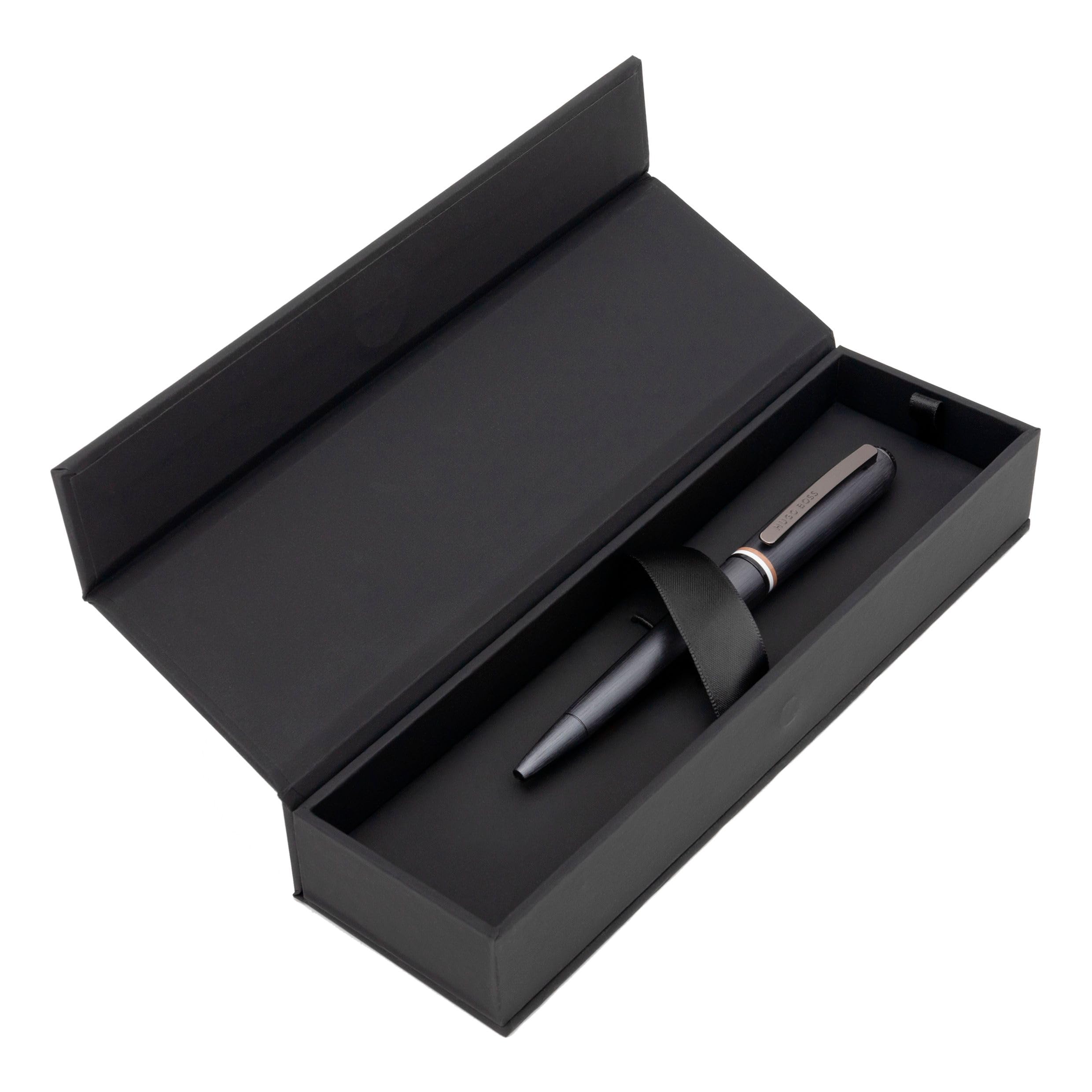 Hugo Boss Contour Iconic HSH3414D Stylo à bille en laiton et aluminium Noir Longueur 13,6 cm Couleur de la mine Bleu