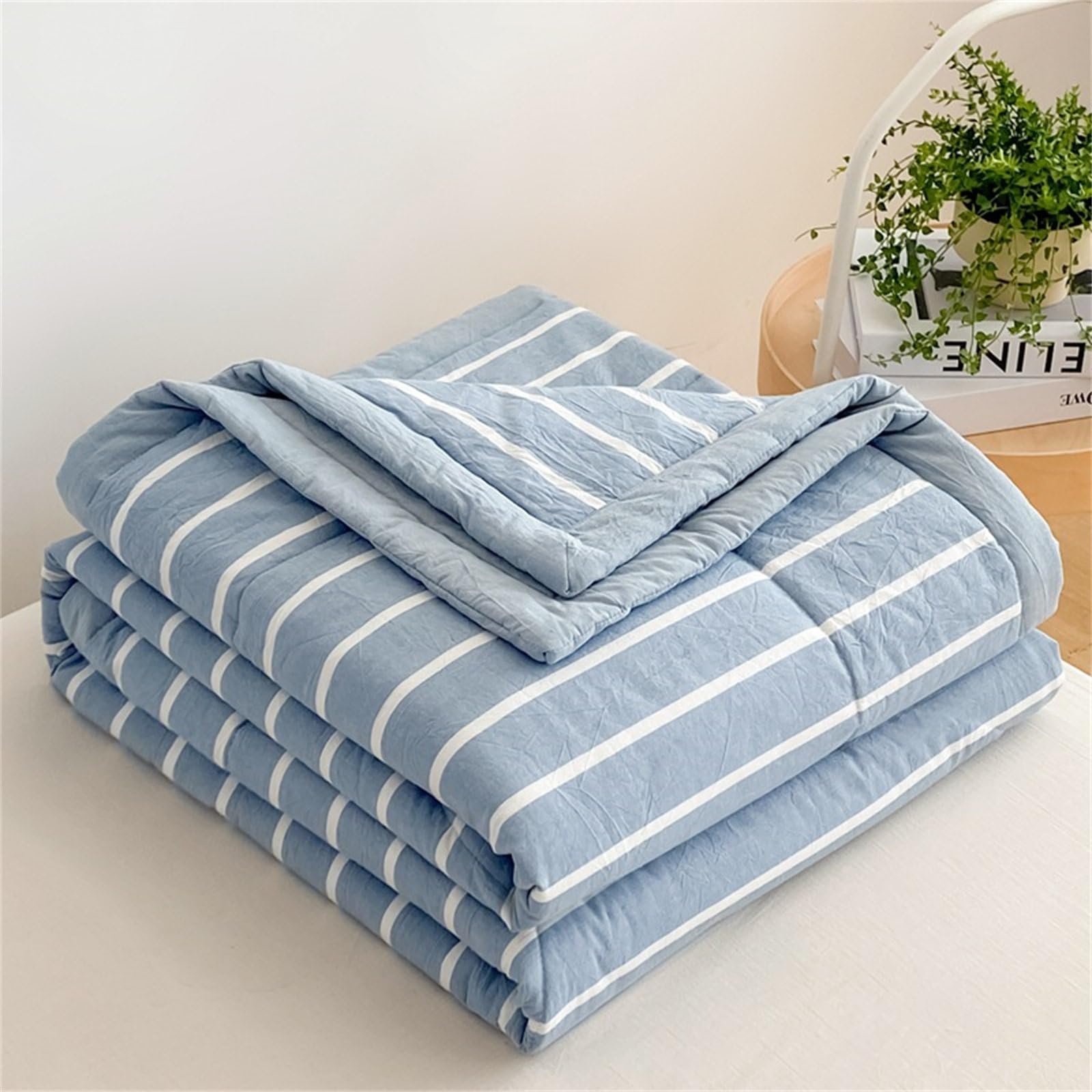 Highdi Colcha de Verano, Patrón de Cuadros Colcha para Primavera y Verano - Ligera y Suave Microfibra Cubre Cama Fina, Colchas Cama Individuales y Dobles Modernas (150x200cm,Rayas Azules)