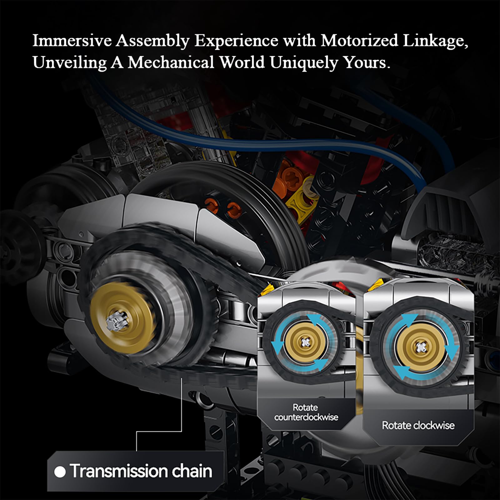 muuchuu Technik V2 Motor Bauset mit Licht Sound Sprühnebel Motor, Motorrad Motor Funktions-Bausteine-Set Erwachsene, DIY Hobby STEM Spielzeug Modell Geschenk für Kinder Jugendliche 14
