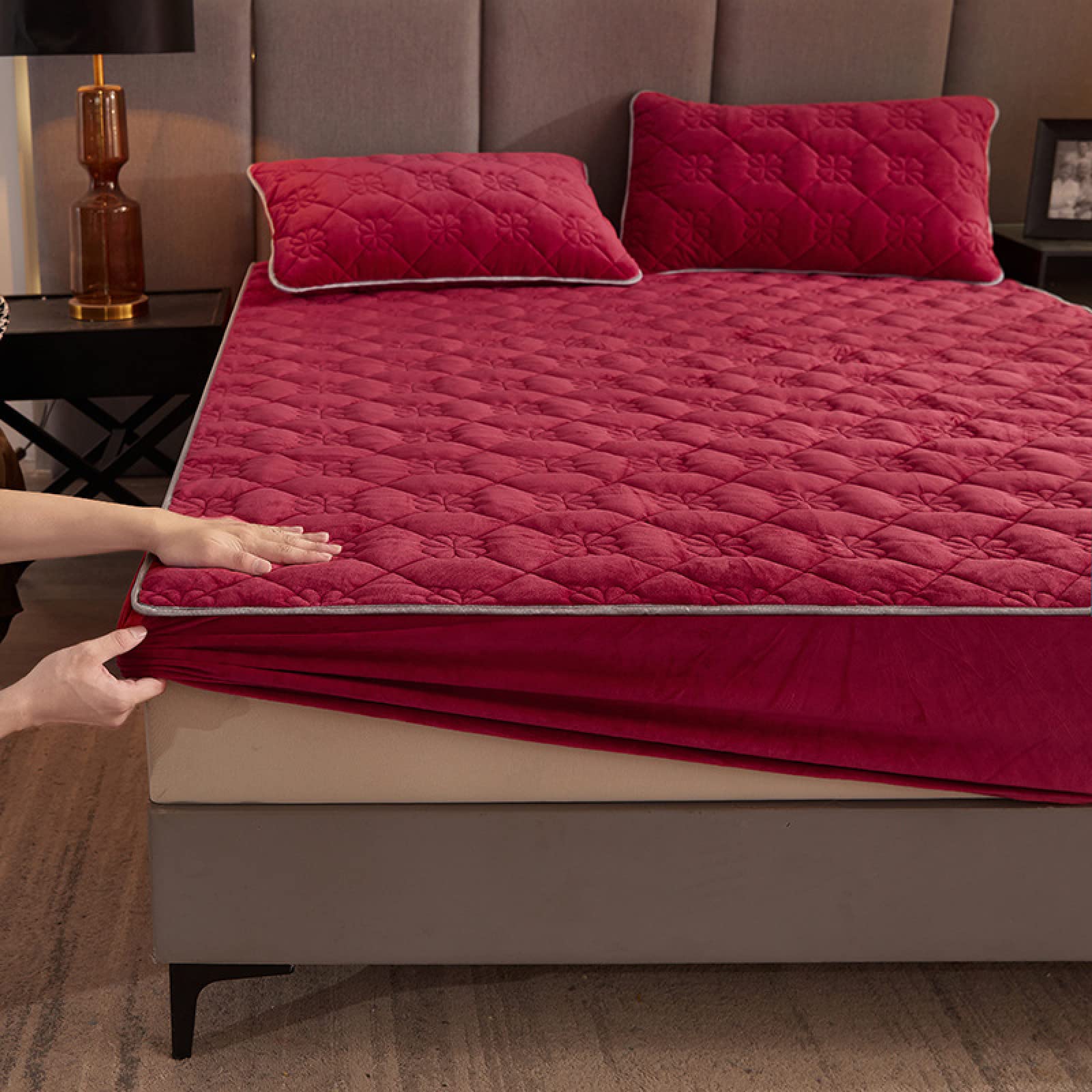 Sábanas bajeras para cama tamaño King, color rojo, colcha de terciopelo grueso de leche para invierno, funda de colchón de terciopelo de cristal cálido, textiles para el hogar, 90 x 200 cm