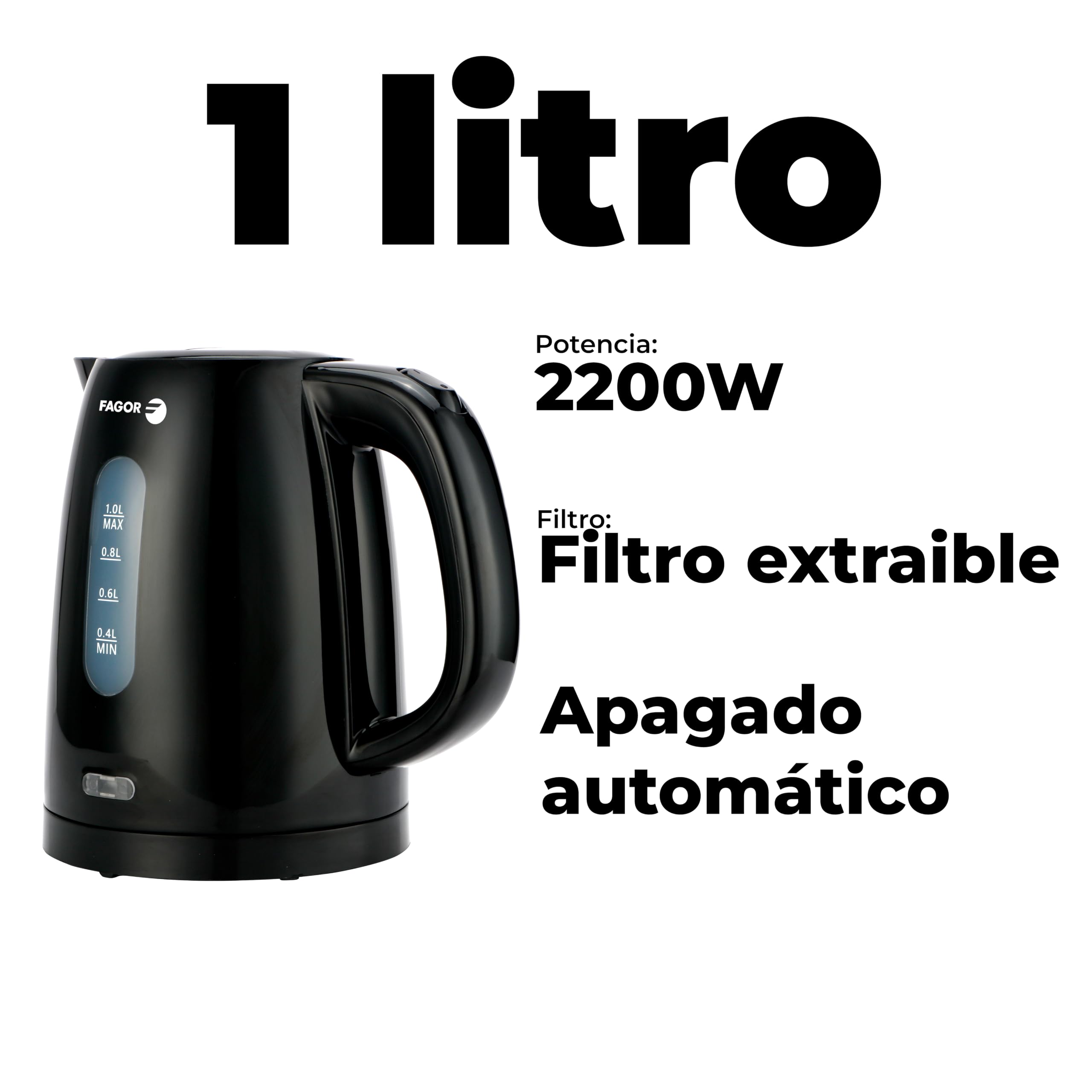 Set Desayuno Completo 3 en 1 con Cafetera de Goteo 0,6L, Hervidor Eléctrico 1L y Tostador de 2 Ranuras, Diseño Negro, Apagado Automático, Ideal para Hogar y Regalo- FAGOR Breakfast Collection Noir