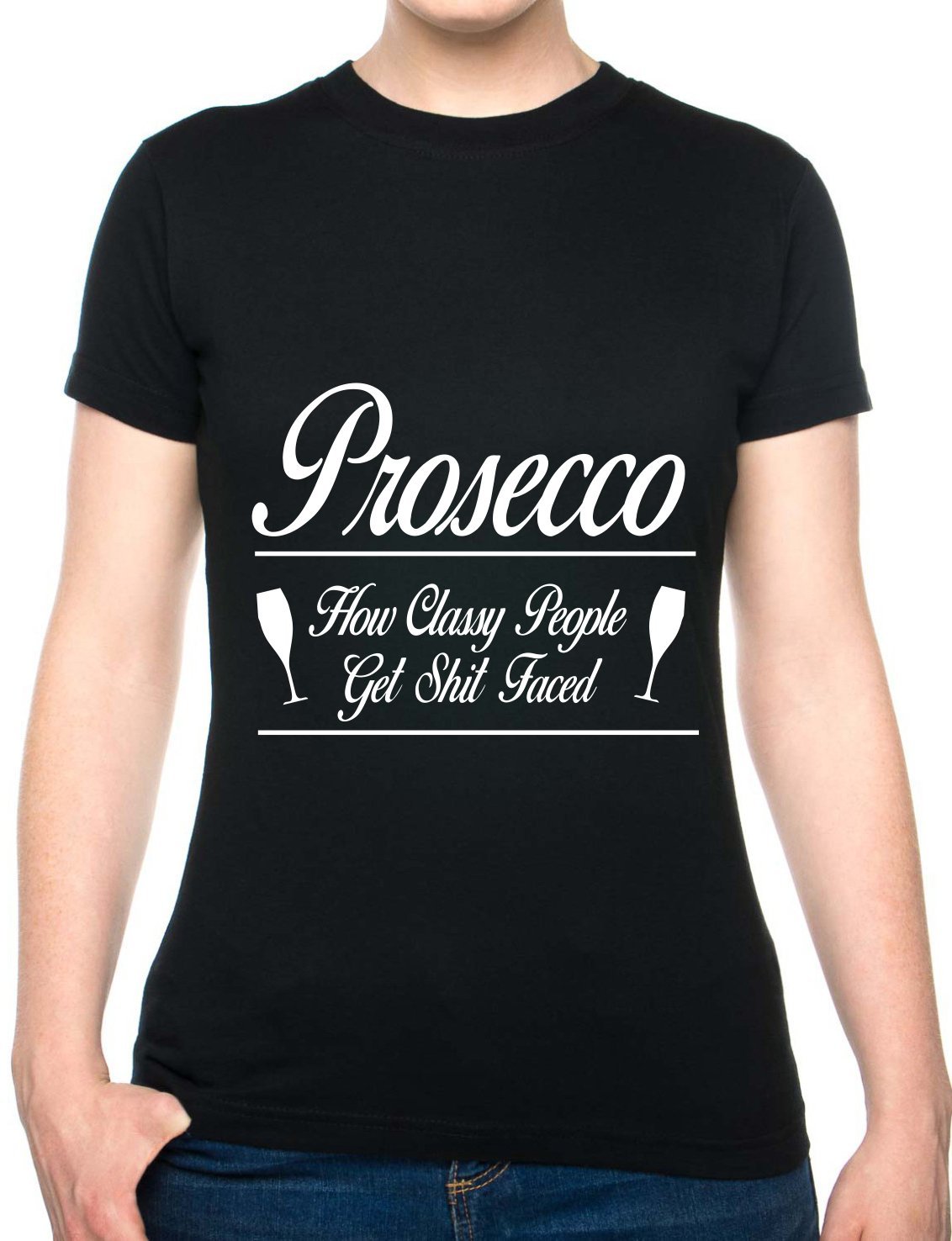 Print4u Women's Black Prosecco Classy People Funny Gift Hen Party T Shirt Fit X-Large