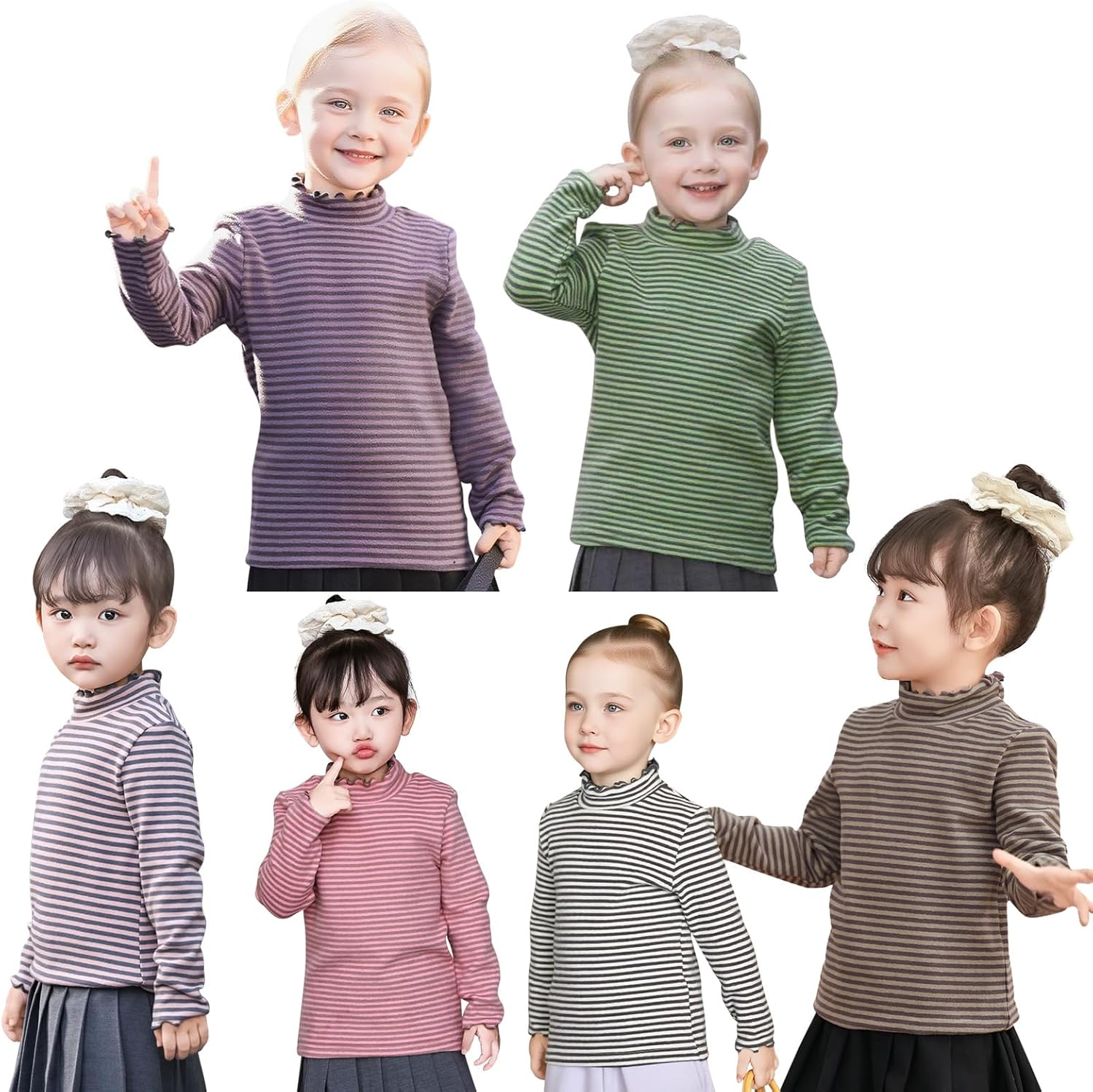 MINI PANDA Striped Long-Sleeved T-Shirt for Toddler, Ruffle high-Neck T-Shirt for Girls - Image 2