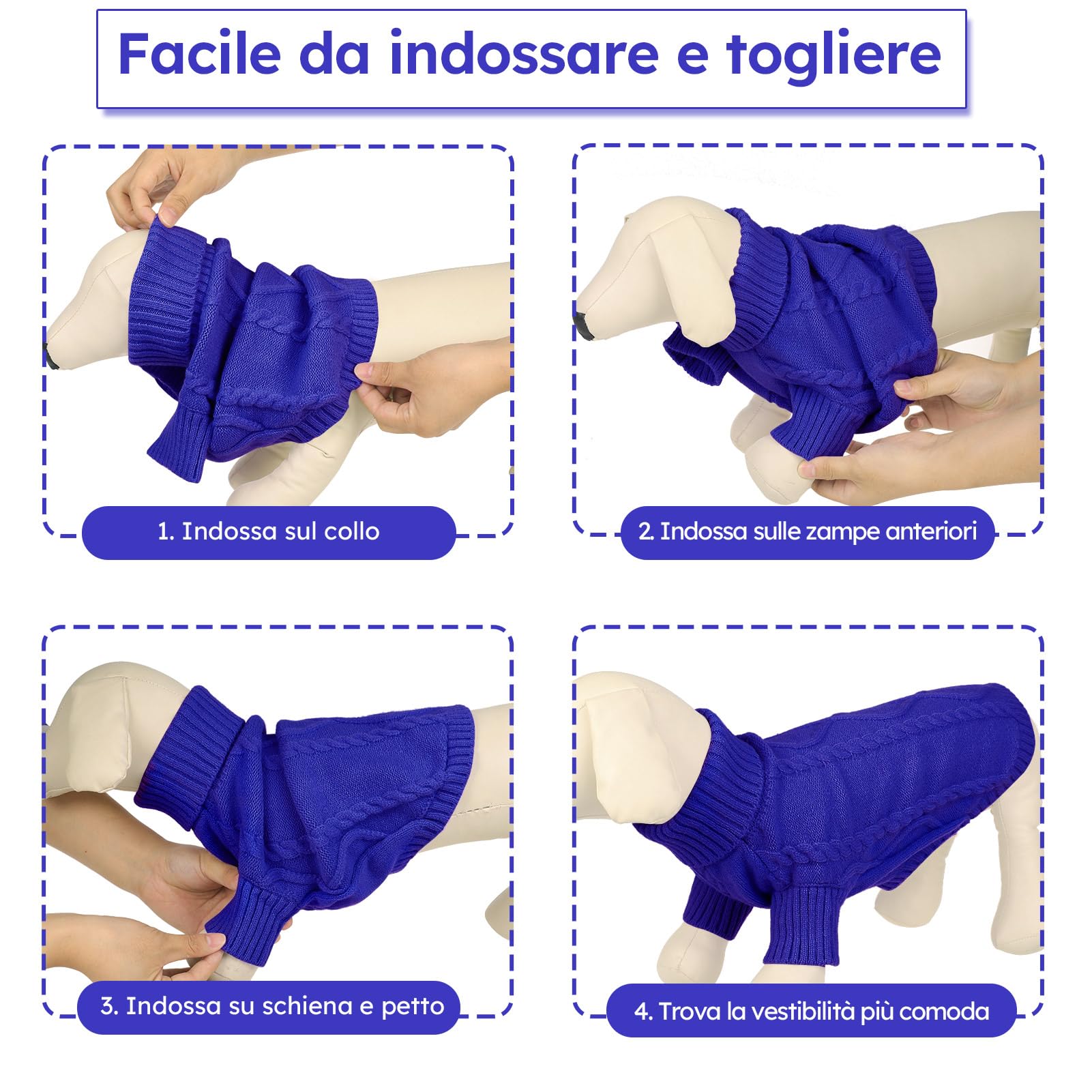 Queenmore Maglione Per Cani Taglia Media, Maglioncino Bassotto Caldo, Felpa A Collo Alto Ritorto, Vestiti Per Gatti, Elastico Per Bulldog Francese Barboncino Chihuahua, Blu, M