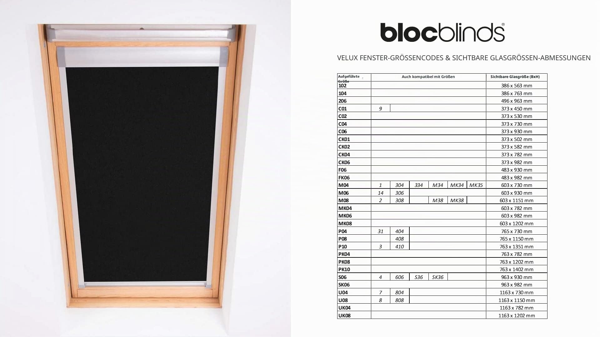 Bloc Blinds Für Velux Dachfenster Skylight Blind, Blackout, Black, 206, B15 x H125 cm