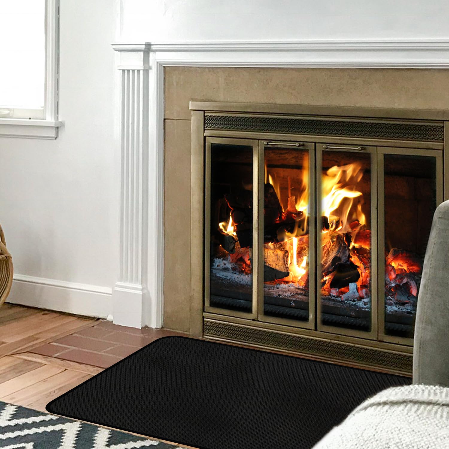 Alfombrilla Chimenea, Alfombrilla Rectángulo para Parrilla para Fogatas de 117x66cm Protege los Pisos de Las Brasas Alfombrilla Ignífuga para Estufa de Leña en Interiores y Exteriores