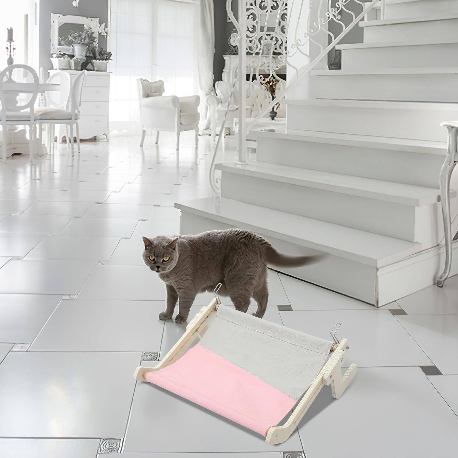 iplusmile Hamac de Fenêtre pour Chat Hamac pour Chat à Fixer la Fenêtre Perchoir en Bois Grand Modèle sans Ventouses Facile à Nettoyer Chaud et Petits Animaux Maison