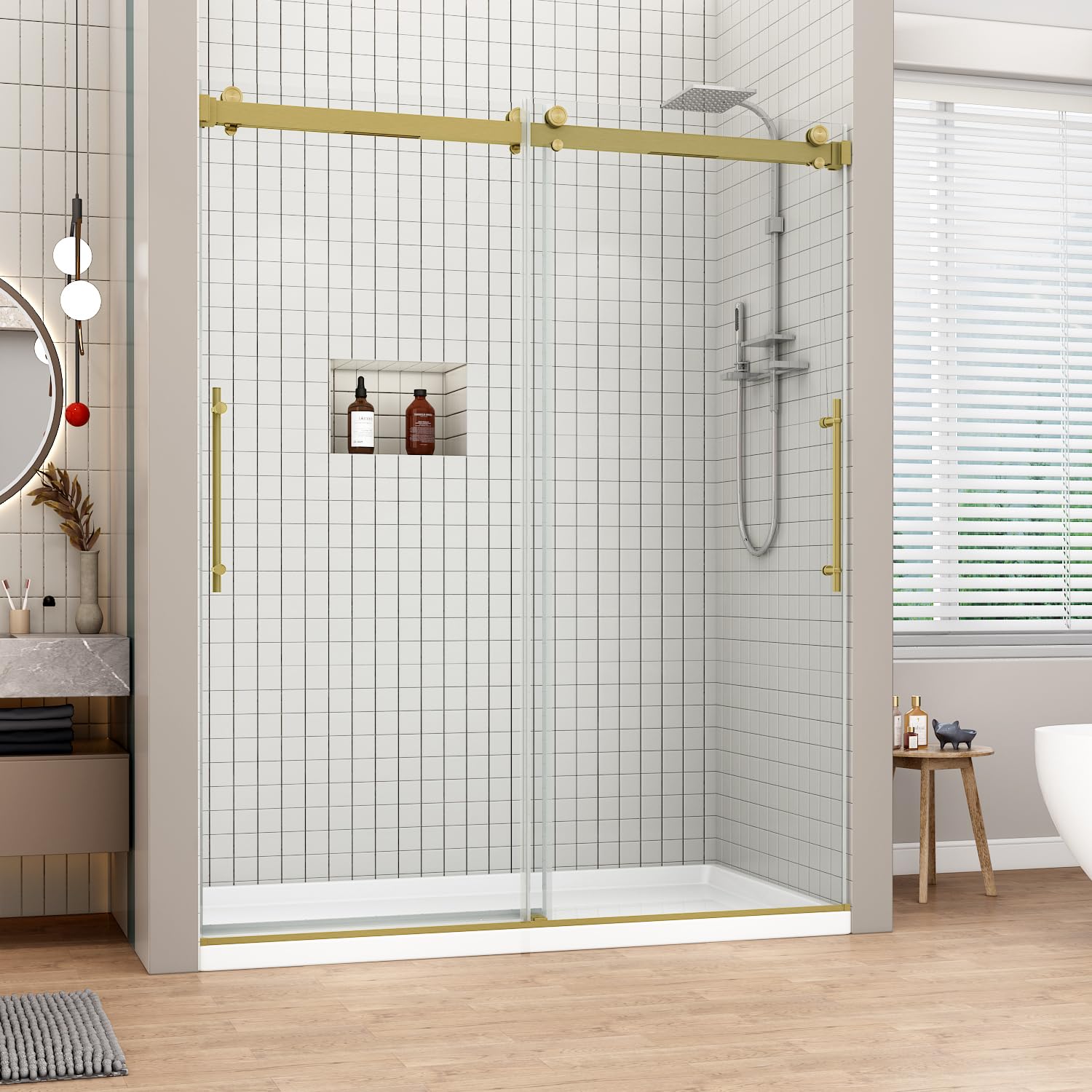 Sunrosa Frameless Double Sliding Shower Door 56 1/8
