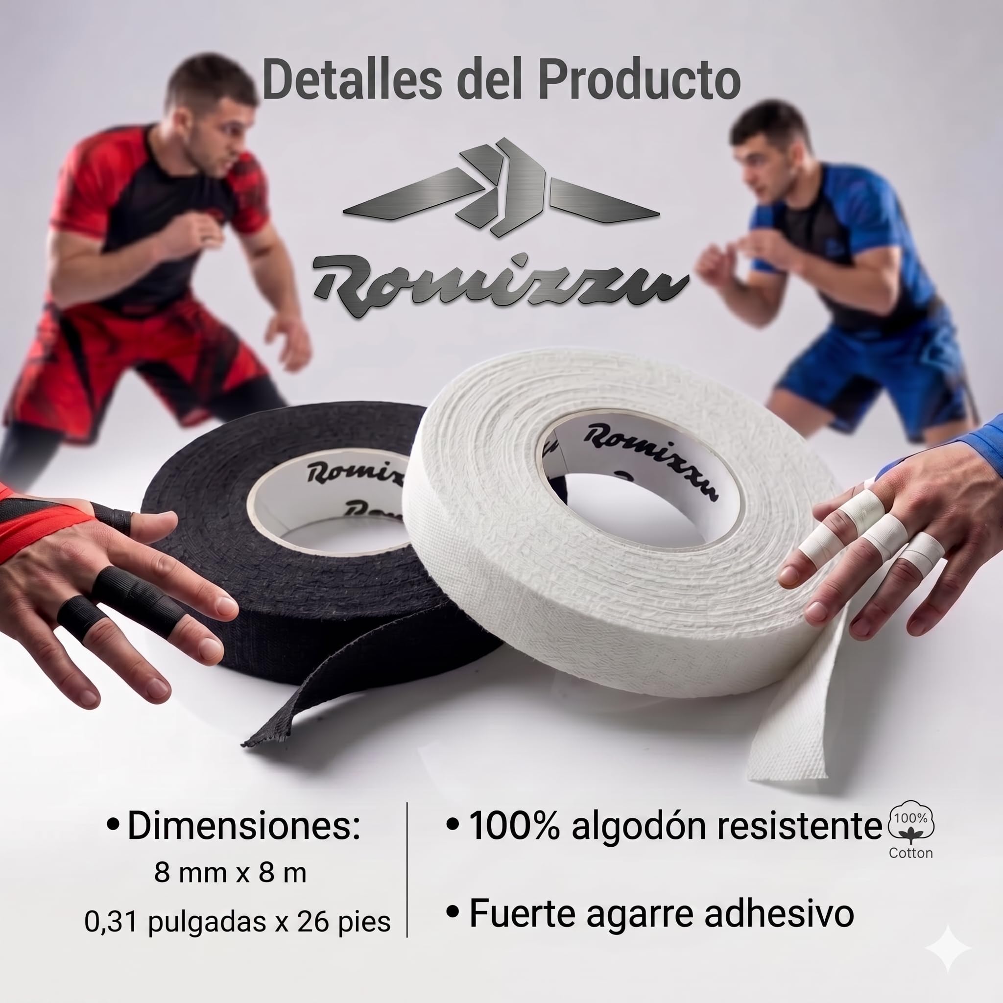 Cinta para Dedos Adhesivo Fuerte Algodón Transpirable y Antideslizante Para BJJ Escalada y Otros Deportes 6 Rollos (8 m × 8 mm) con Estuche Metálico y Caja de Regalo