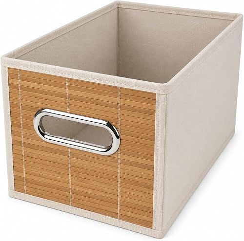 Storage Box Non-Woven with Bamboo Front 15x30x15cm
