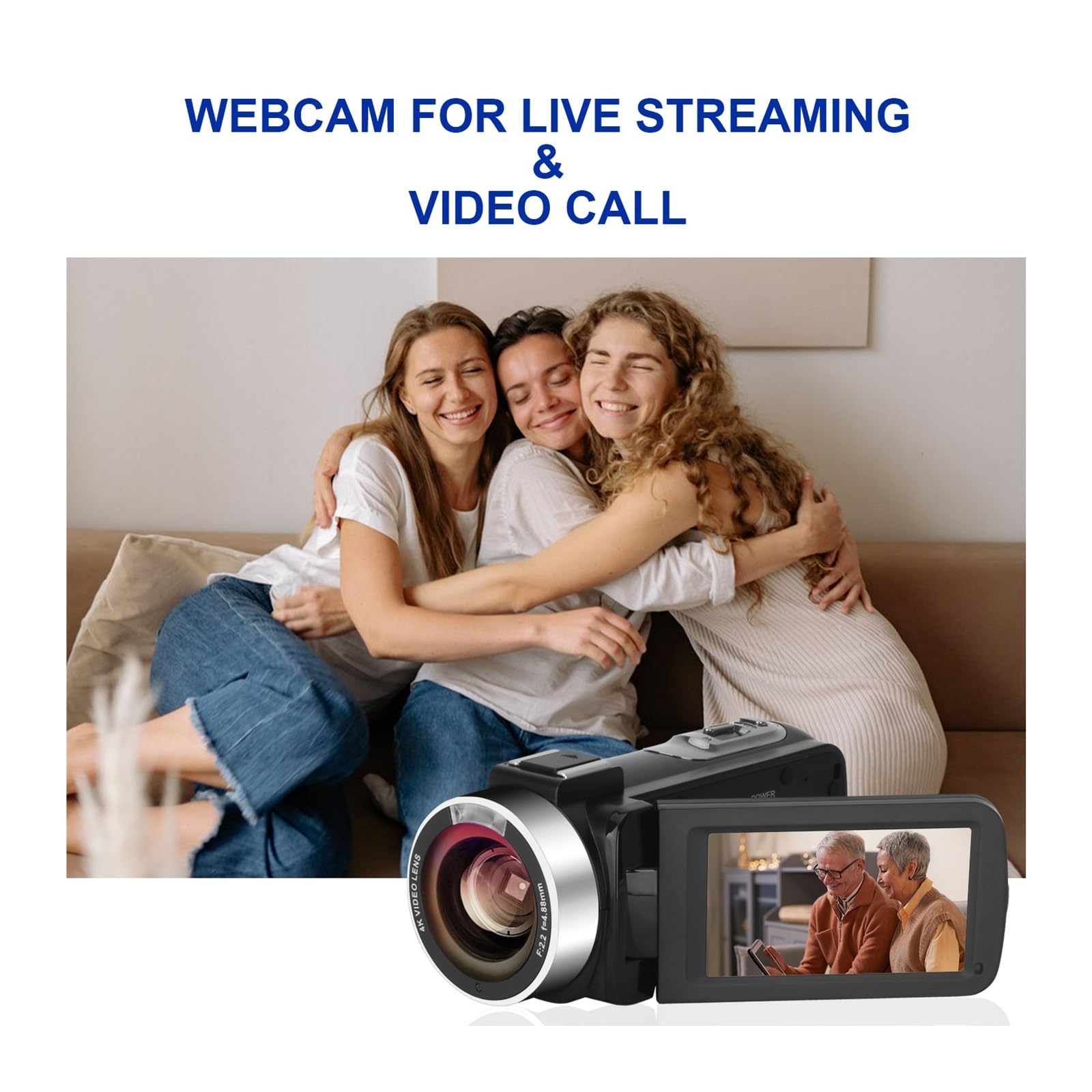 Videocamera Digitale Grandangolare UHD 4K Registrazione Video in Loop Videocamera Notturna 48MP Time Lapse Fotografia Microfono Luce di Riempimento Vlog Cam(64G SD Card,Gray)