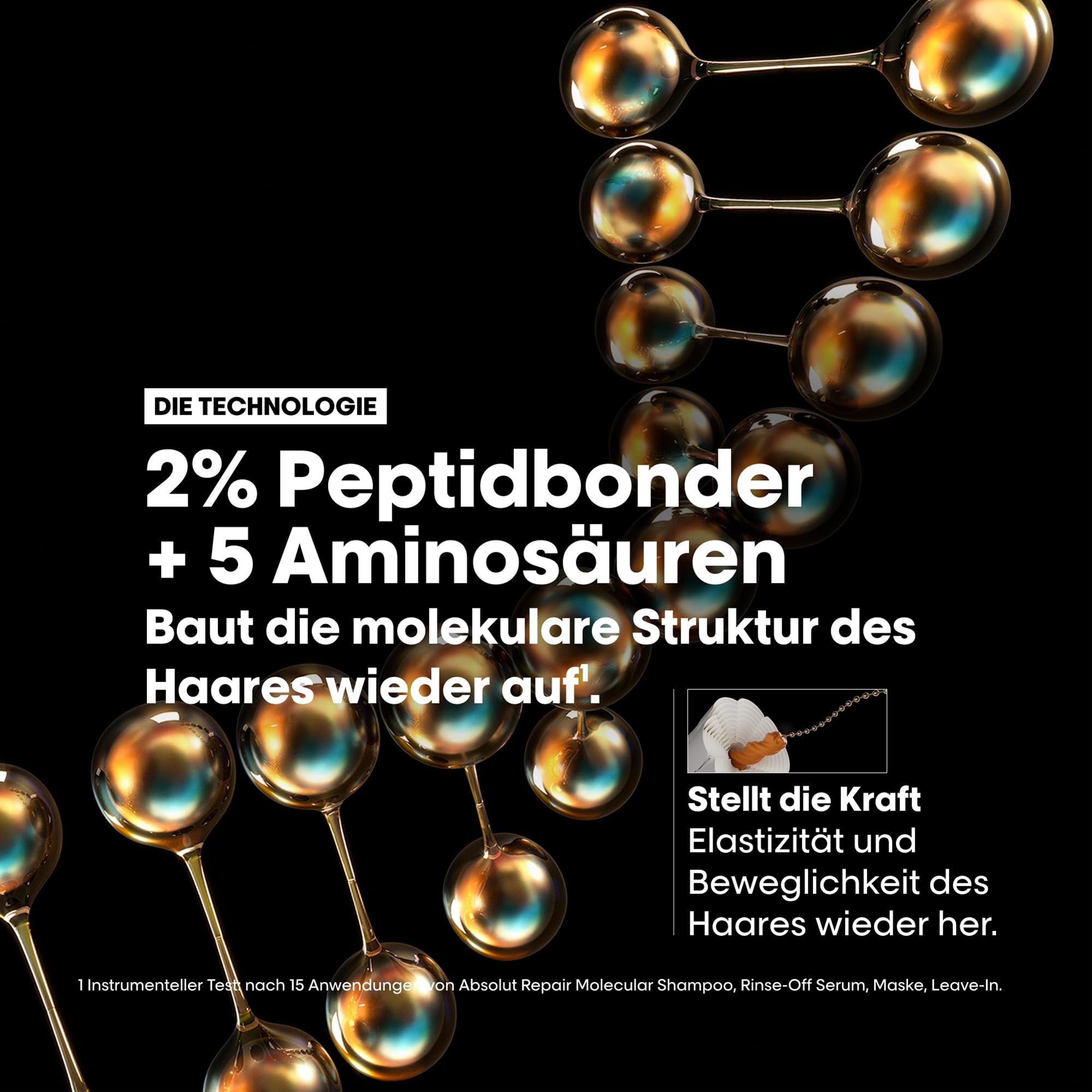 L'Oréal Professionnel Leave-In für strukturgeschädigtes Haar, Zur molekularen Tiefenreparatur, Mit Peptidbondern und 5 Aminosäuren, Hitzeschutz, Serie Expert, Absolut Repair Molecular