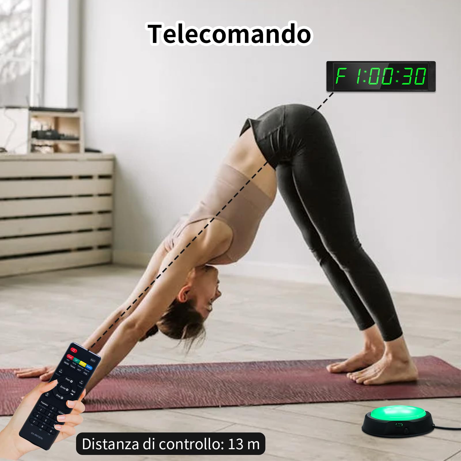 Timer da Palestra, Orologio da Parete Digitale Cronometro Sportivo con Pulsante di Avvio/Arresto, Portatile Gym Timer 12/24H Intervallo Cronometro con Telecomando per Workout, Casa