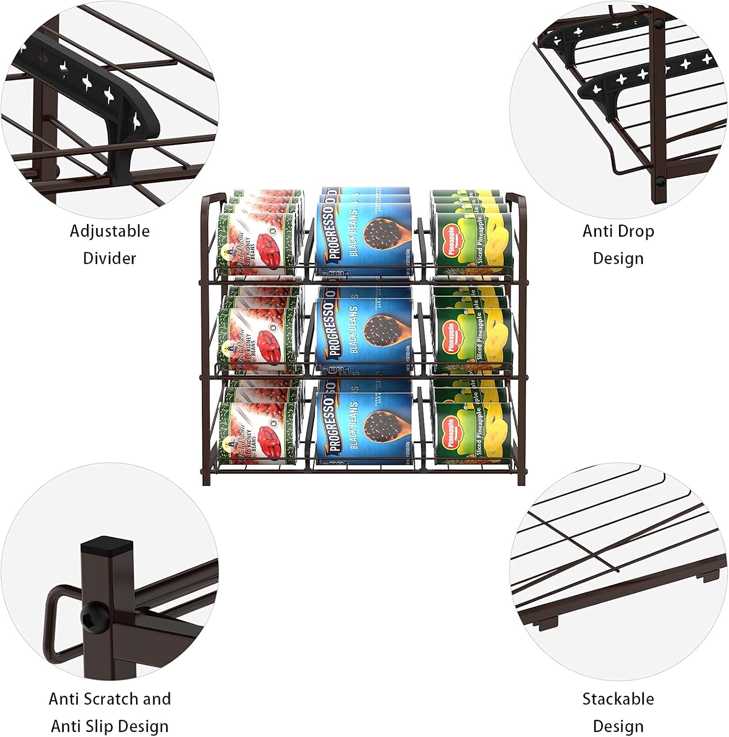 MOOACE Stackable Can Rack Organizer, Storage for 36 Cans, 3 Tier Can Storage Dispenser Rack Holder for Kitchen Cabinet Pantry Countertop, Bronze