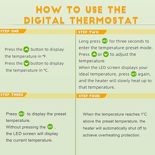 Miniatura 6 de Calentador de invernadero, calentadores portátiles para exteriores de 1500 W con termostato digital, protección contra sobrecalentamiento y