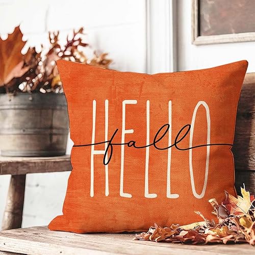 Miniatura 5 de PANDICORN Juego de 4 fundas de almohada de otoño de 12 x 20 pulgadas, diseño de hojas de calabaza de Hello para exteriores, decoración de otoño,