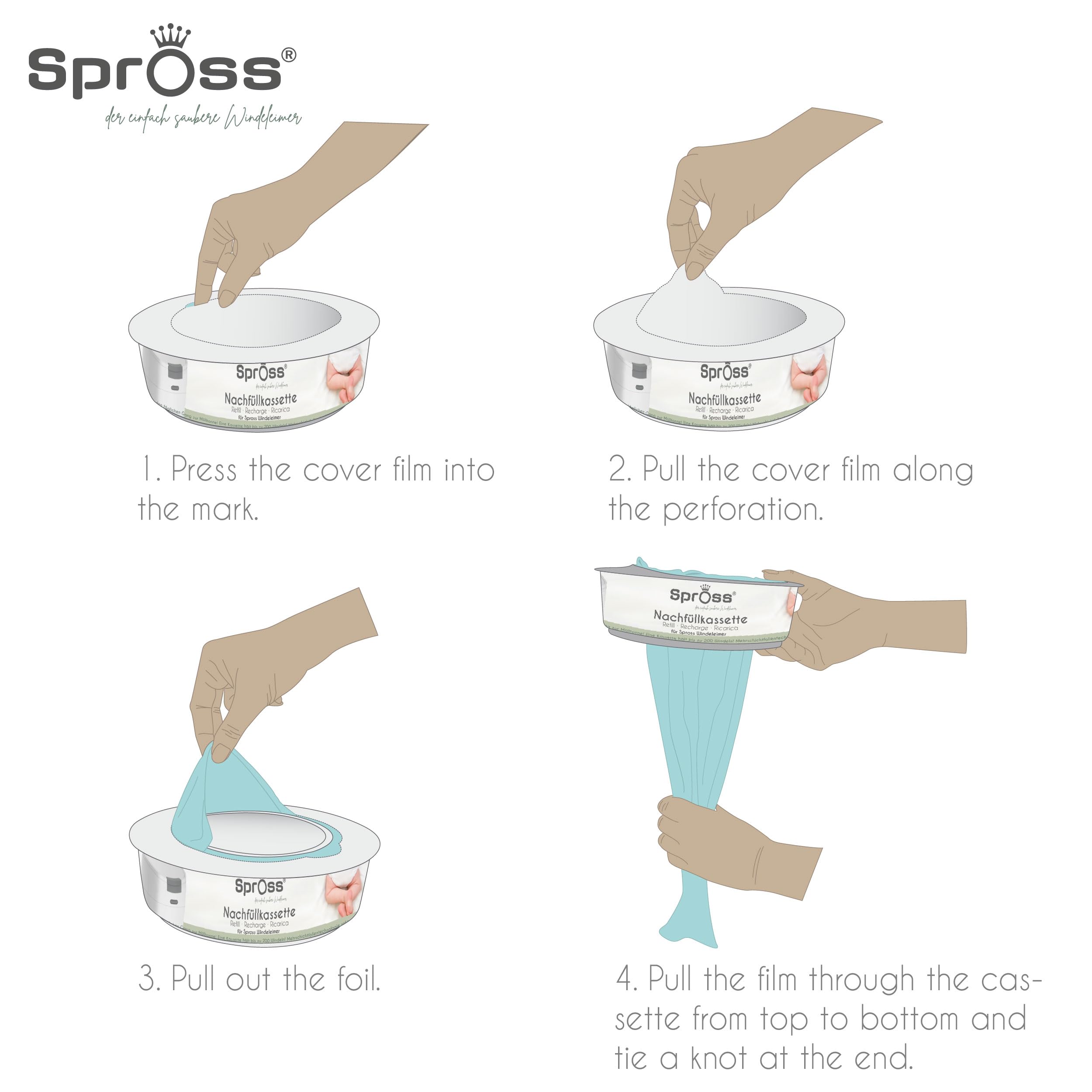 Poubelle à couches Spross® incl. 3 recharges, seau hermétique aux odeurs avec fermeture hygiénique