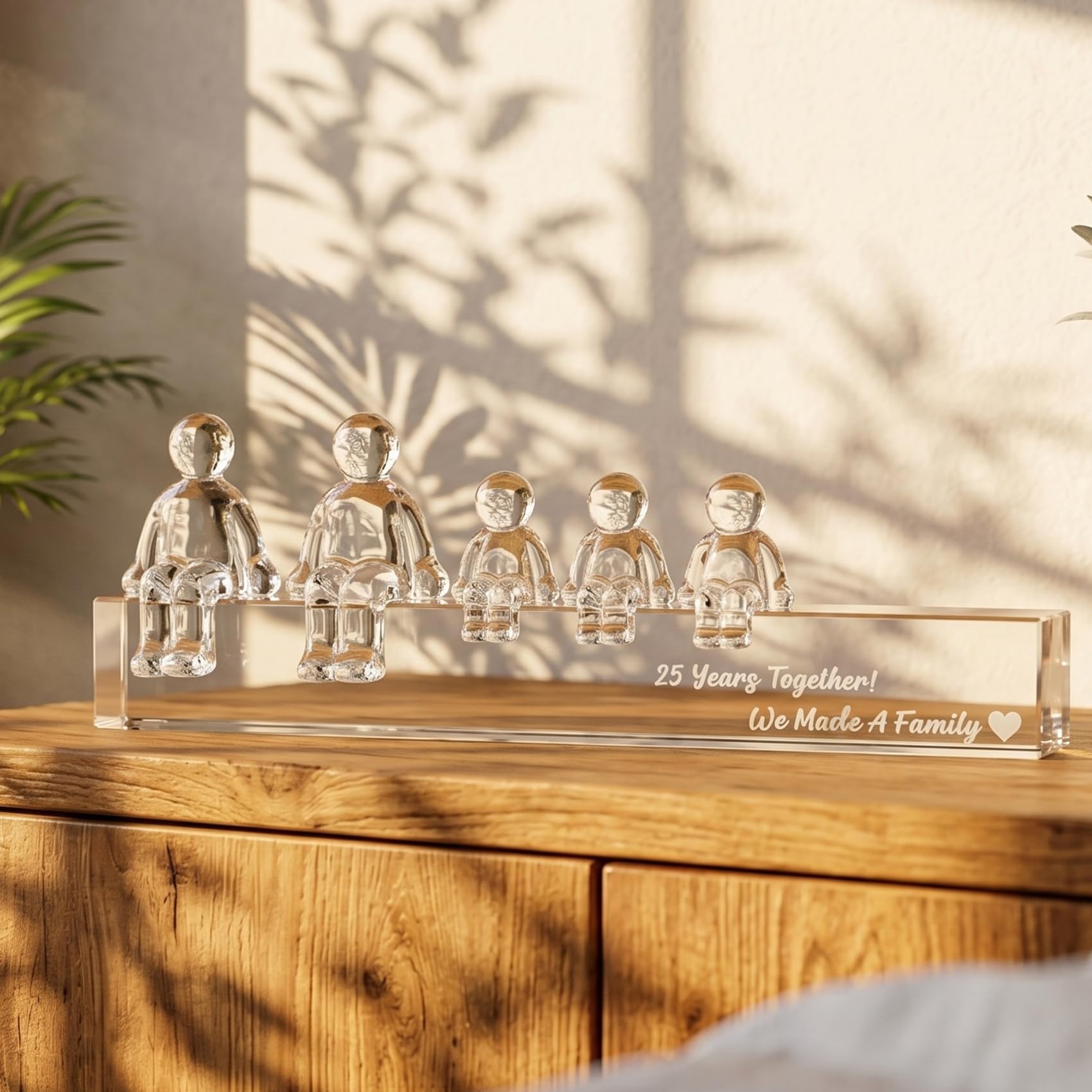 Movdyka 25 aniversario de boda de plata de cristal para mujeres y esposas, 25 años juntos hicimos una familia, adornos de cristal regalos de 25 aniversario para esposos padres (3 niños)