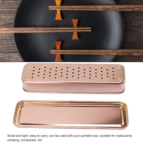 Miniatura 4 de Caja de almacenamiento de palillos de cocina, bandeja para cubiertos, drenaje inteligente, grado alimenticio, con tapa, para negocios (oro rosa)