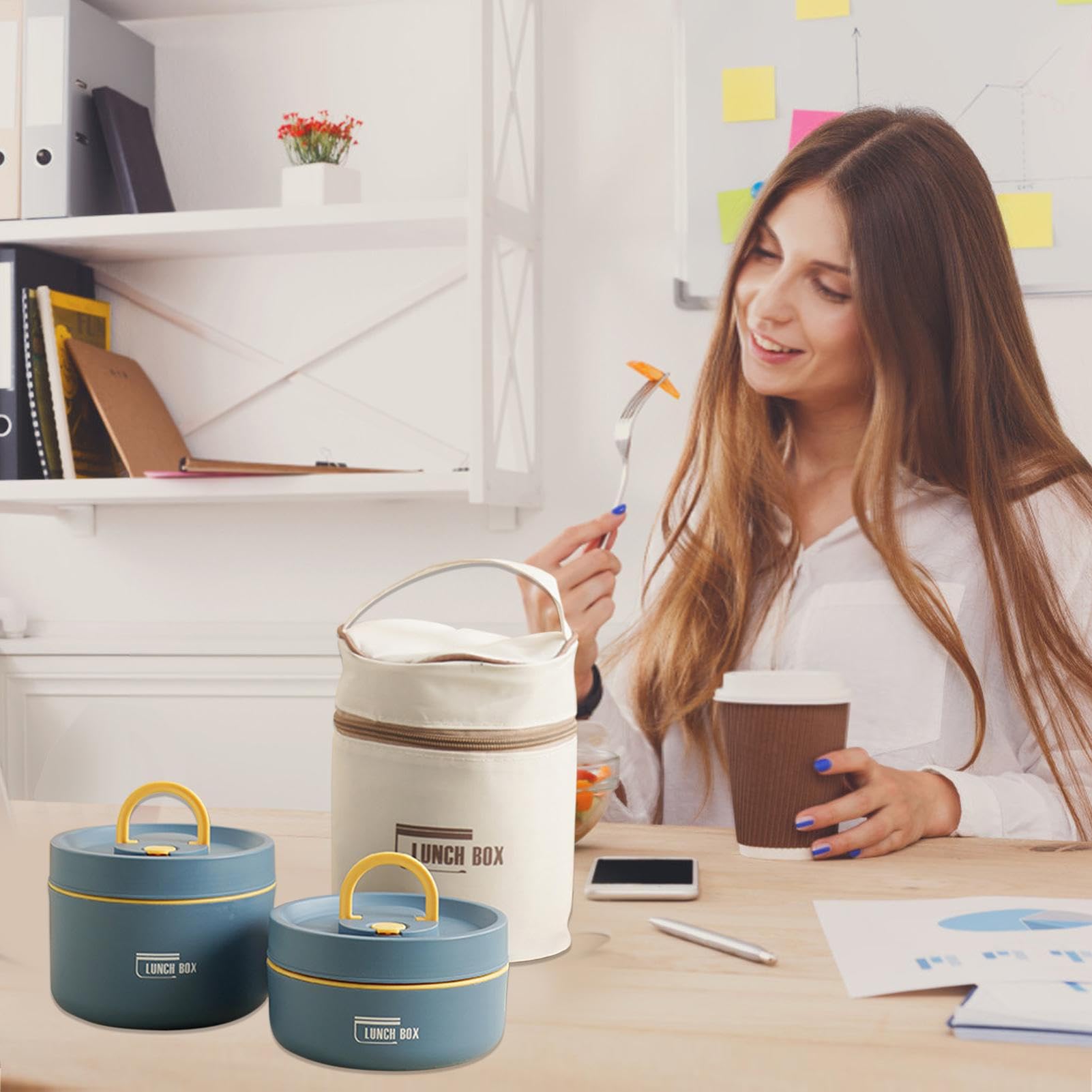 Generisch Boîte à déjeuner multi- - Boîte à goûter empilable en | acier inoxydable pour la maison, conteneur alimentaire portable avec sac à déjeuner, conteneur alimentaire empilable en acier