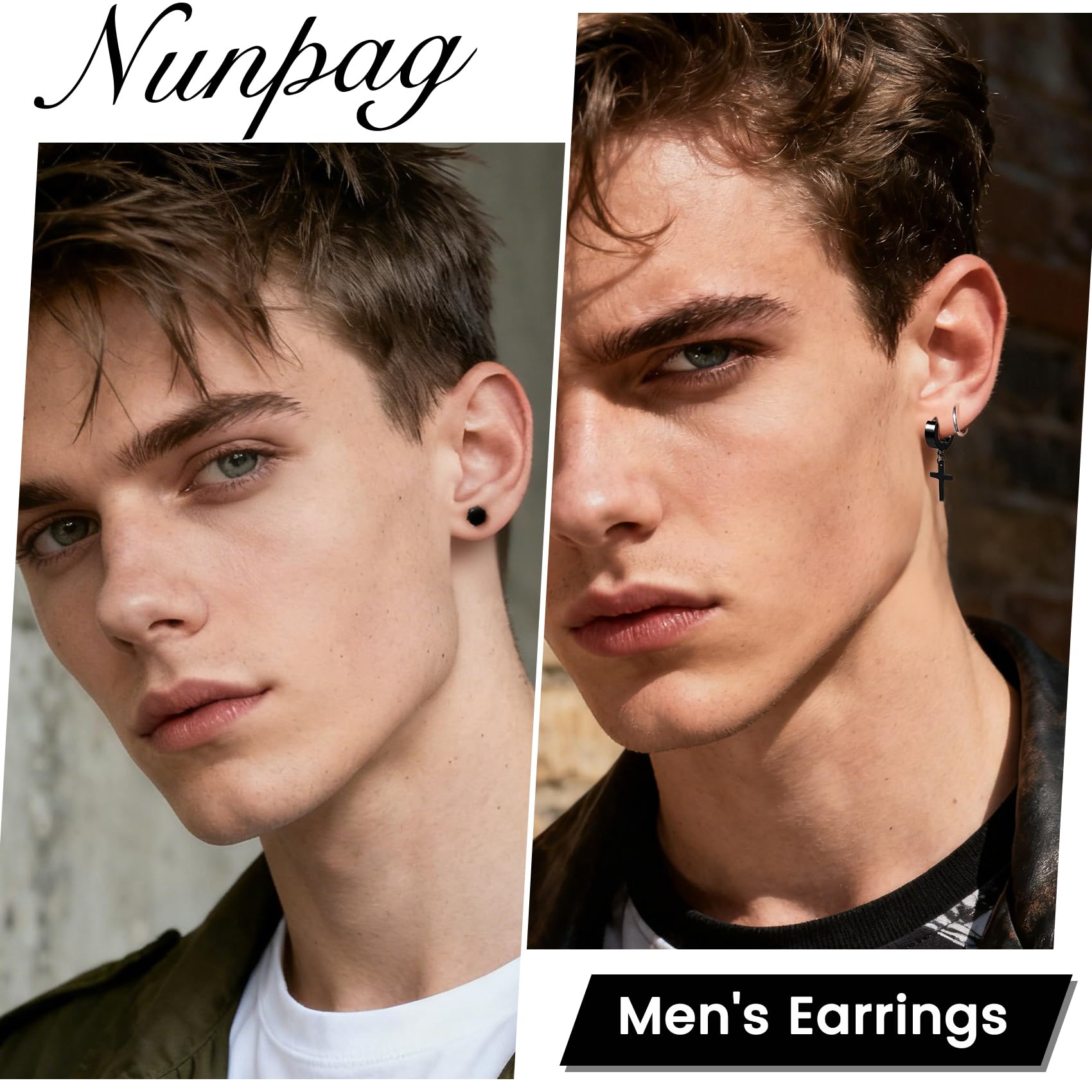 25 Pairs Earrings Set for Men and Women, Black Silver 14K Gold-Plated Mixed Earring Studs Kit Fashion Ear Piercing Jewelry Cross Dangle Hoop