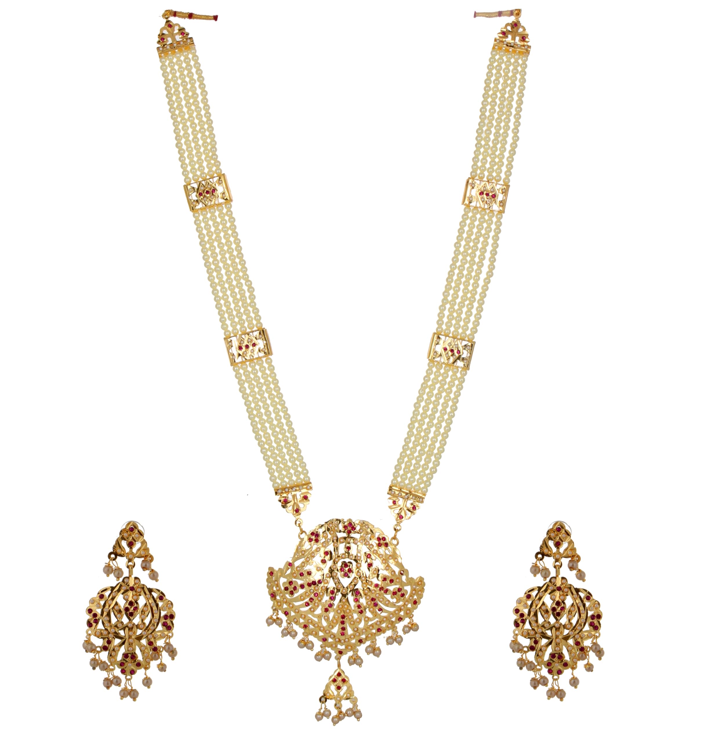 Lucky Jewellery Designer Navratan Magenta Gold Plated Guluband Necklace Set for Women (1800-CGN-C321-R) (B0763N2FDG) Amazon Price History, Amazon Price Tracker