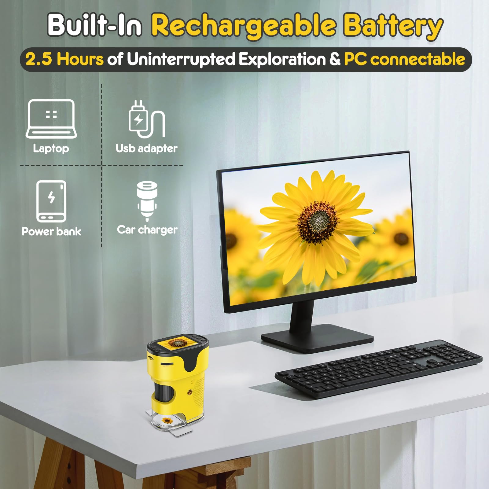 AXFEE 1000X Microscope Numérique Portable Pour Enfants, Écran 4K 2,0