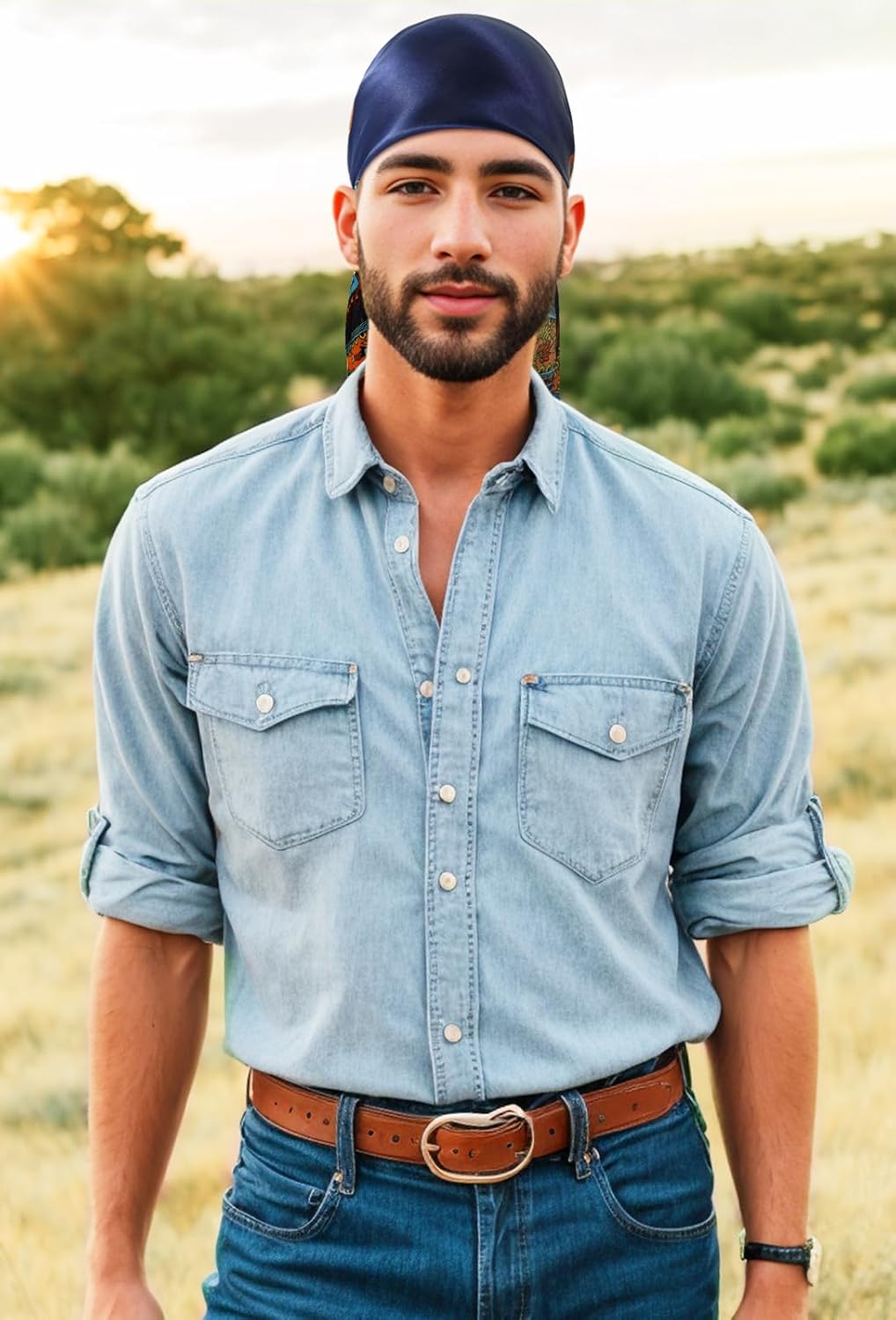 GERINLY Mens Wild Rag 2 Pack, Western Scarves Cowboy, Silk Feel Bandana Square 35 Inch - Image 6