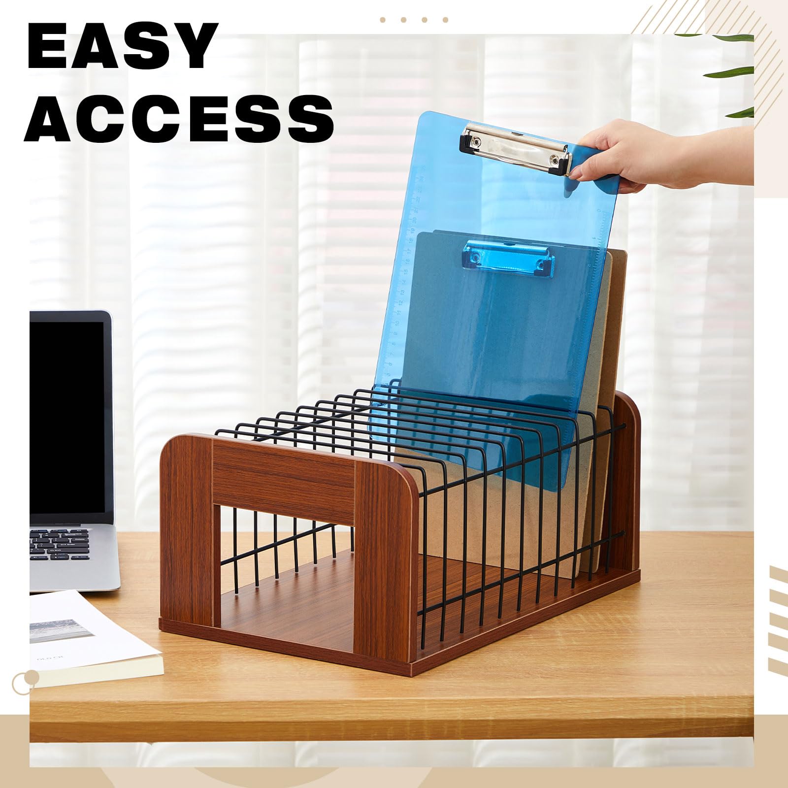 Wonderjune Clipboard Holder Rack - Wood & Metal Storage Organizer For 12+ Clipboards, 13.5"x13.5"x10.75", White - View #12