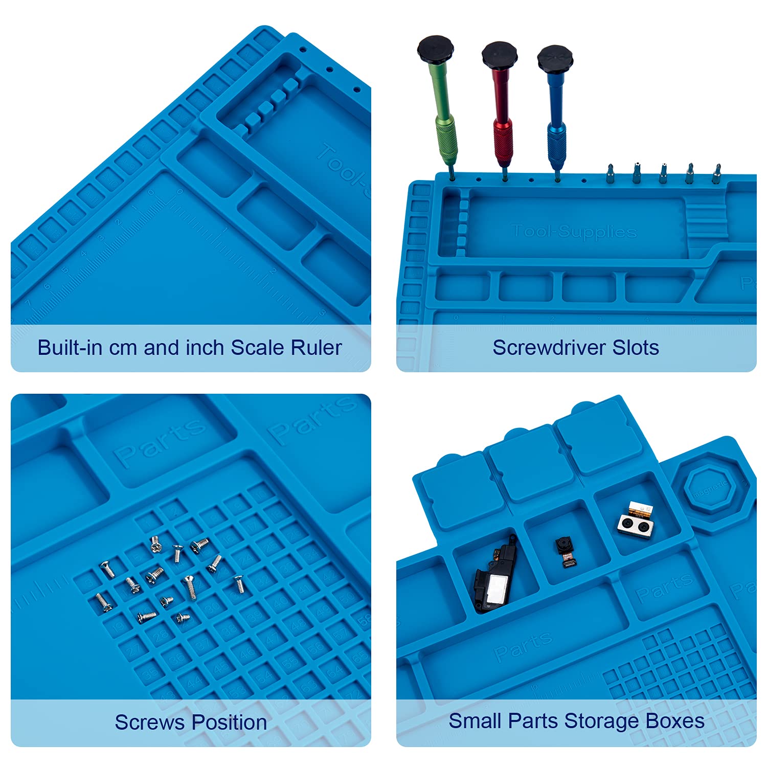 HPFIX Tappetino Per Saldatura In Silicone 43x30 Cm – Resistente Al Calore 500°C, Con Magnete E Righello, Per Riparazioni Elettroniche