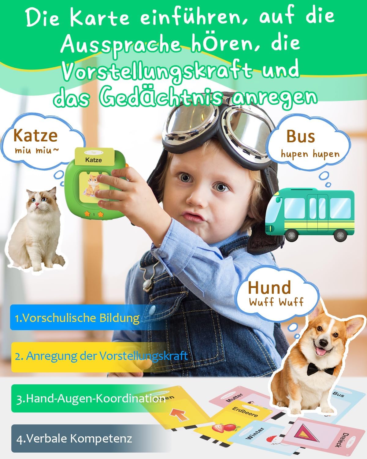 Giochi educativi di vocabolario giocattolo a partire da 2 3 4 5 6 anni, carte educative parlanti in tedesco, 194 fogli, 388 parole, regali per bambini, ragazze, ragazzi, Natale, Pasqua, gioco