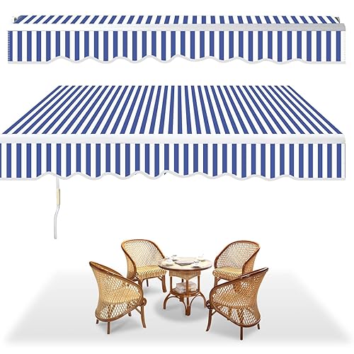 Store Banne Manuel, 350x300cm Bleu-Blanc Store de Terrasse en Aluminium