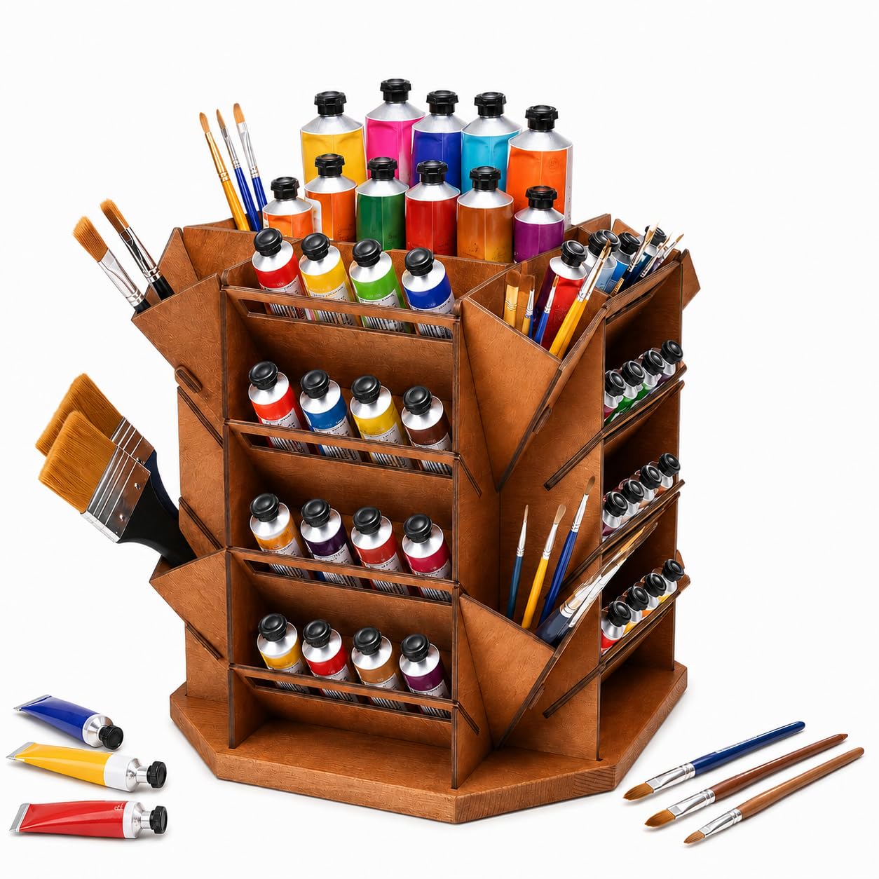 Organizador de almacenamiento de pintura giratorio de 4 niveles con capacidad para más de 80 tubos de botellas de pintura, soporte para suministros de arte para pinturas al óleo acrílicas