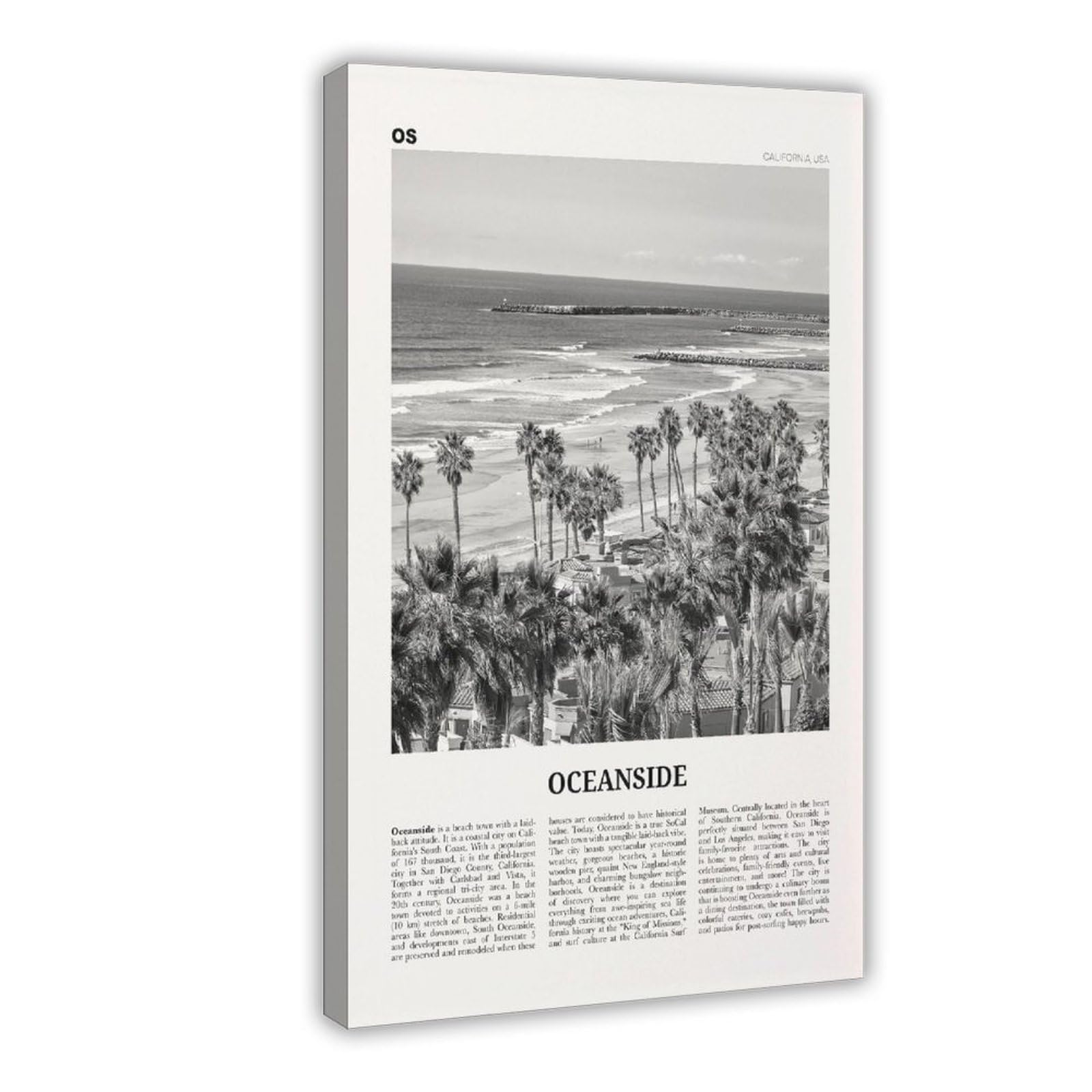 Oceanside Print Black And White Ocean Wall Art Poster Photo California USA United States North America Art Wall Decoration Poster Family Bar Restaurant Garage Cafe Art Sign Gift Frame 12×18inch(30×45c