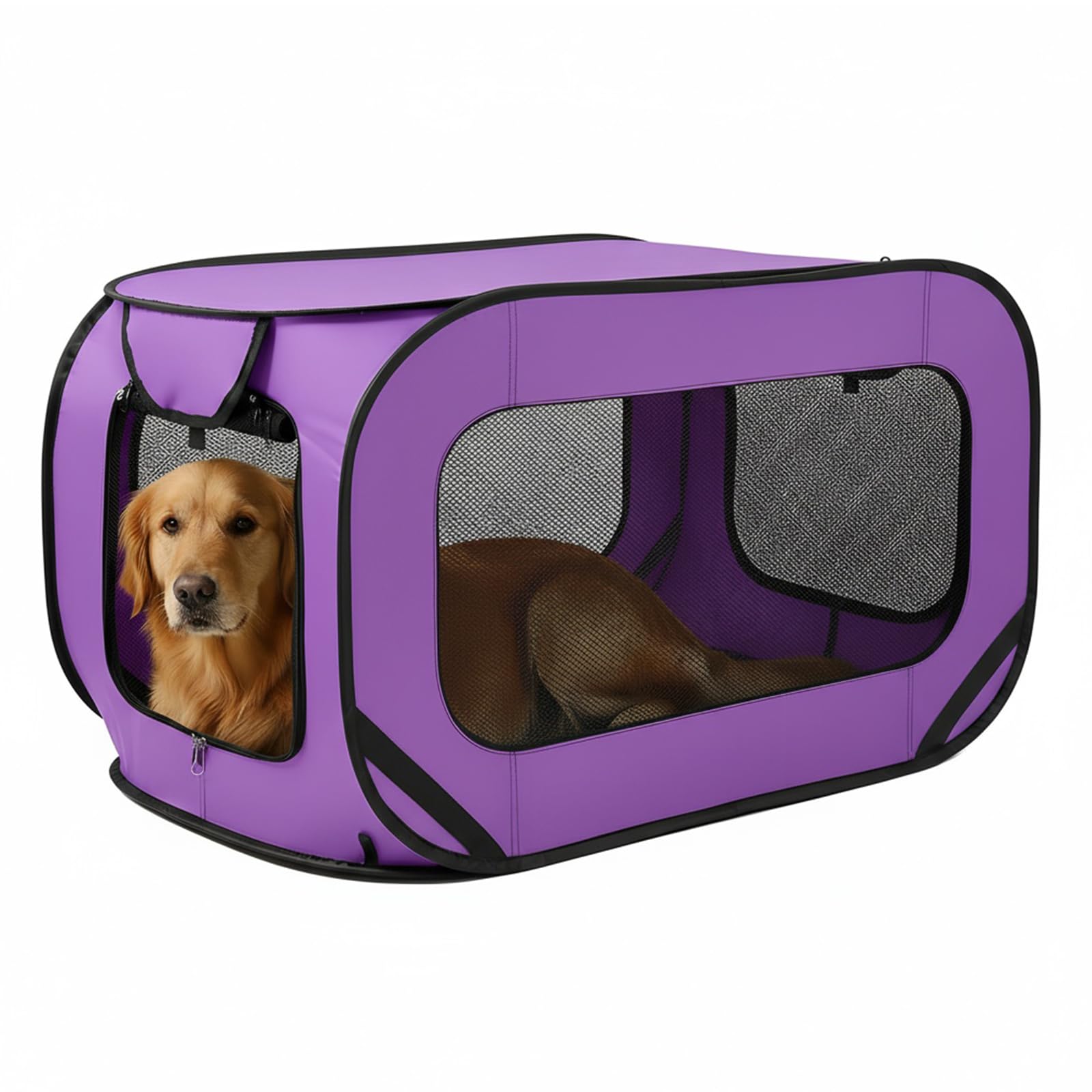 Dog Travel Crate Foldable Pop Up Dog Crate with Storage Bag 94 * 53 * 53cm Small Dogs Playing Tent Cage Travel Pet Kennel Portable Puppy Seat Kennel for Indoor Outdoor Small/Medium Dogs Cat (Purple)