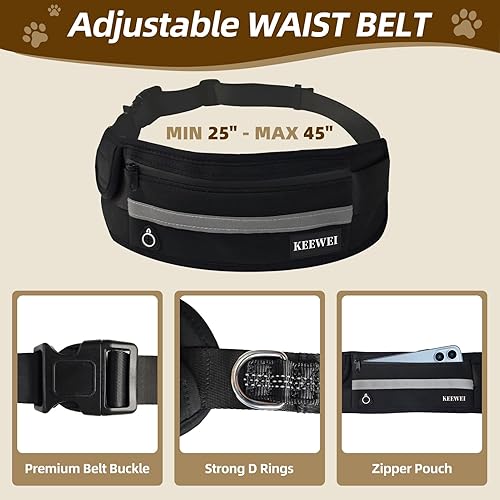 Miniatura 4 de Correa para perro manos libres con bolsa con cremallera, correa elástica reflectante retráctil de doble asa para perros pequeños y medianos, correr,