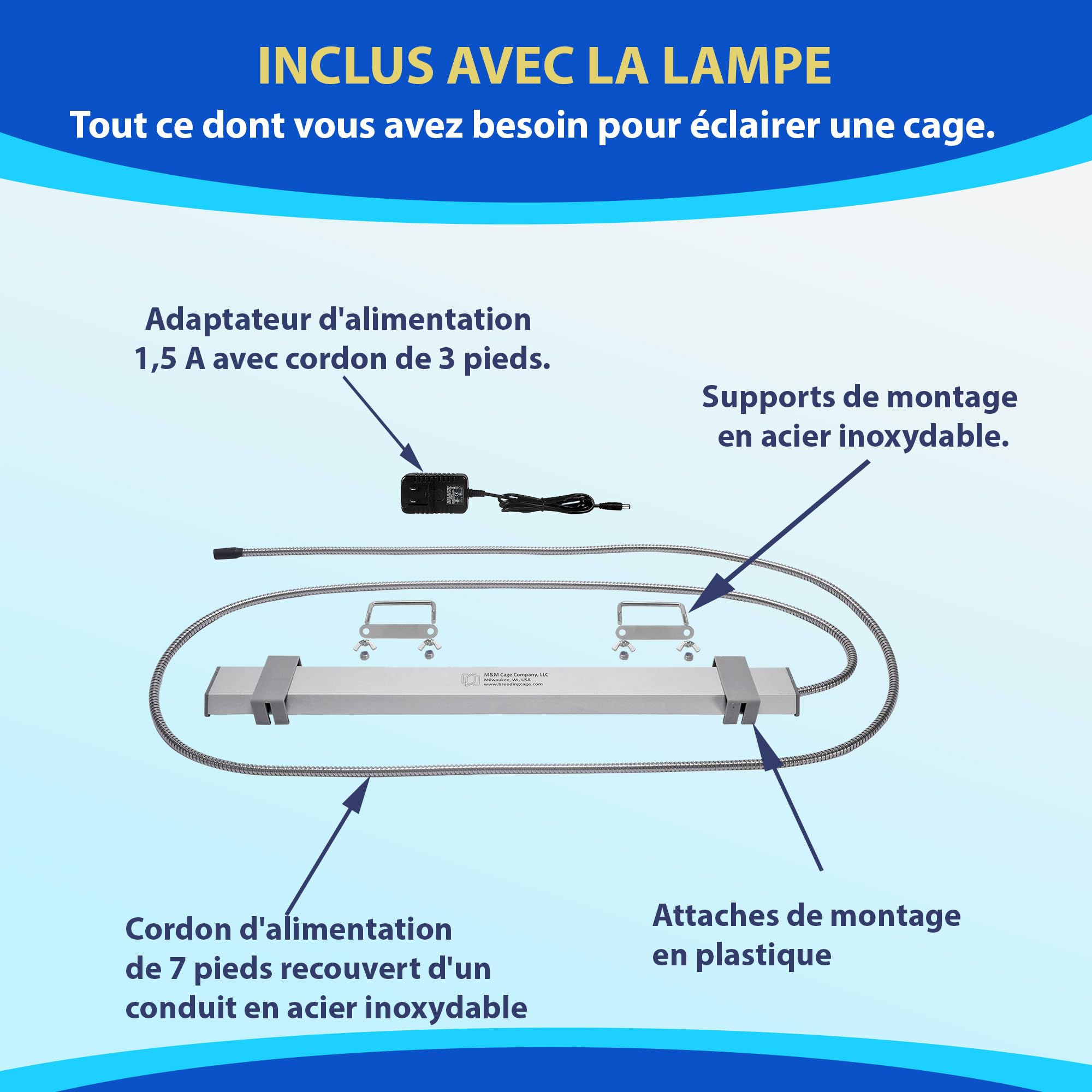 Lampe pour Cage à Oiseaux HappyBird Lighting avec Protection Anti-Morsure – Lampe LED Plein Spectre pour Animaux – Sécurisée pour Les Oiseaux à Crochet – Facile à Installer